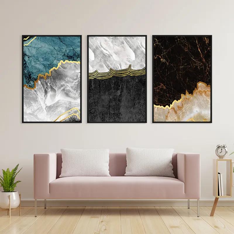 Mehrteiliges Leinwandbild Abstract Silver Waves mockup 3