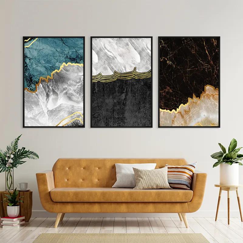 Mehrteiliges Leinwandbild Abstract Silver Waves mockup 4