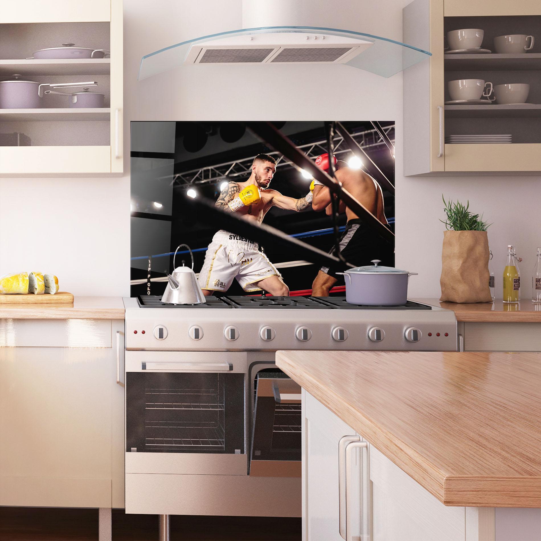 Küchenrückwand Glas Yellow Gloves mockup 1