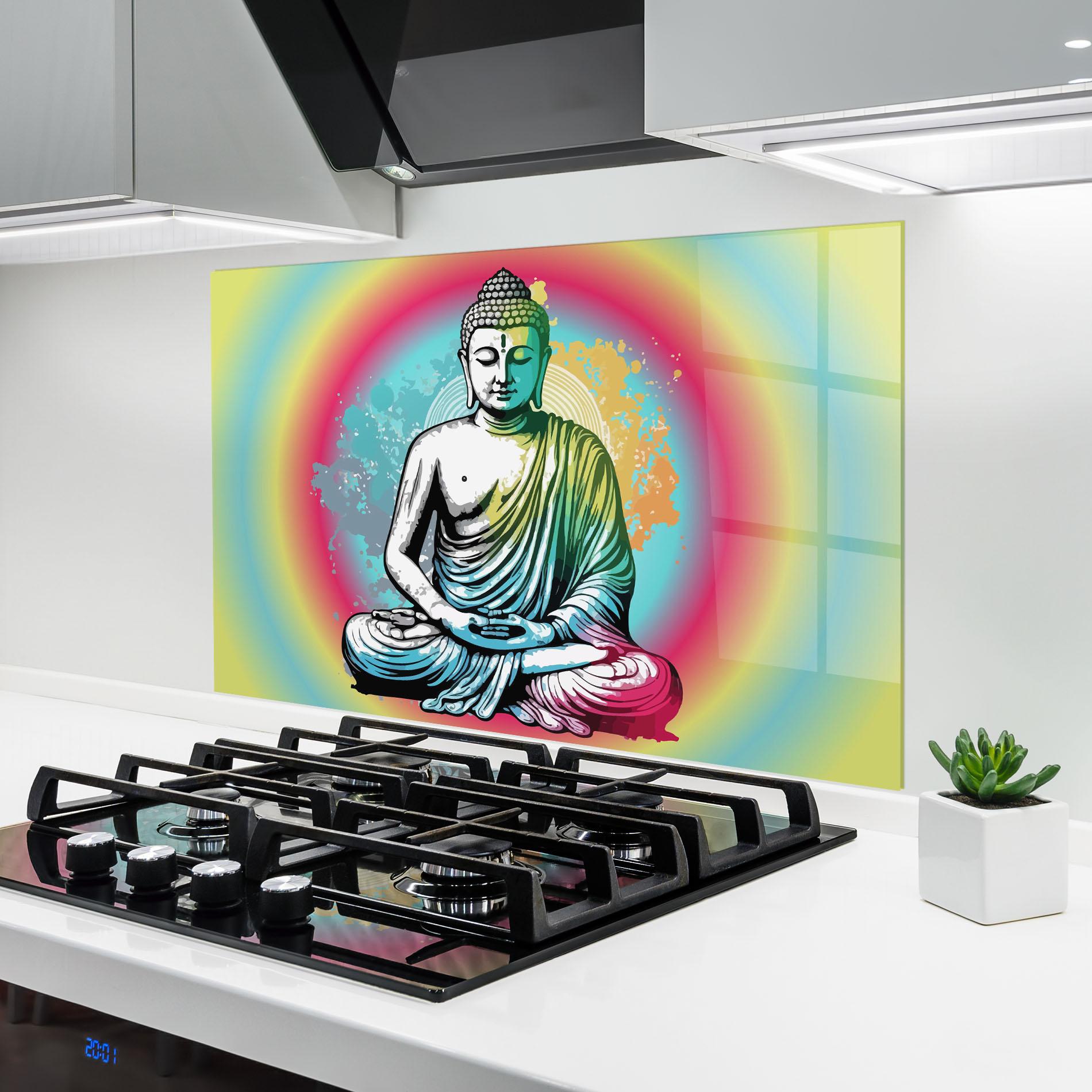 Küchenrückwand Glas Budha Yoga mockup 6