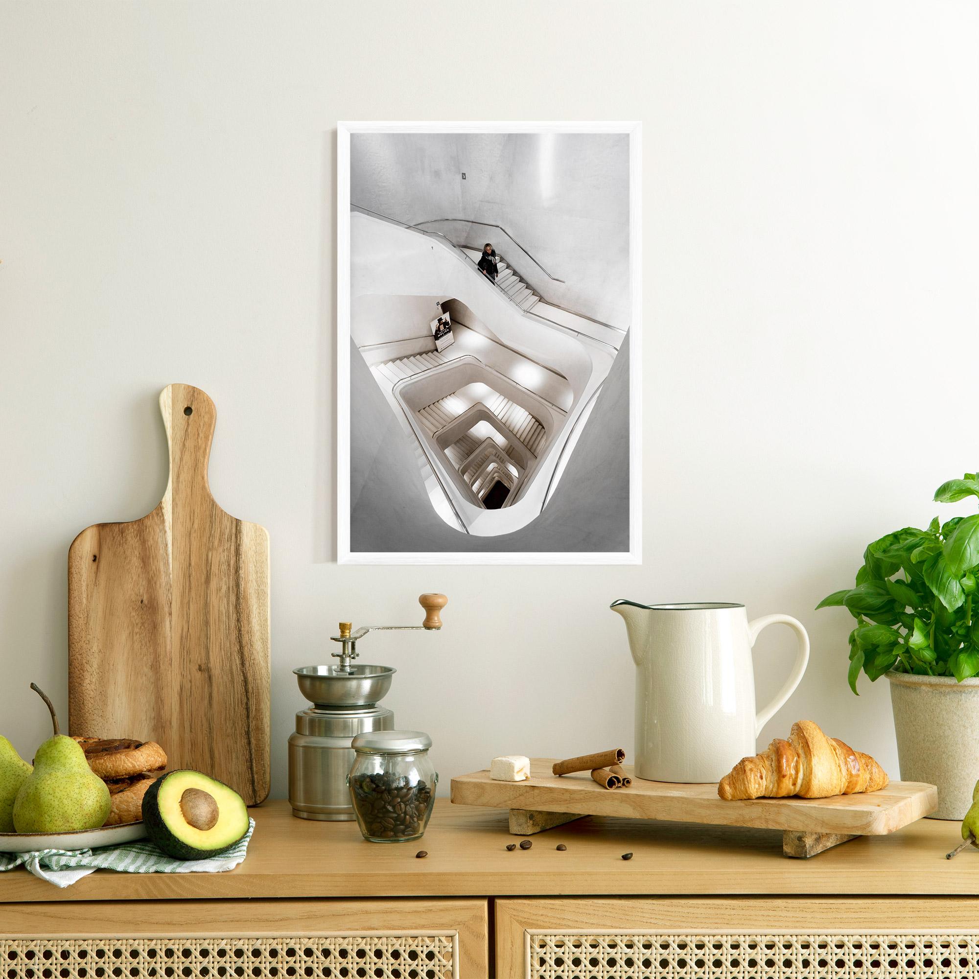 Gerahmte Poster White Stairs Spiral mockup 8