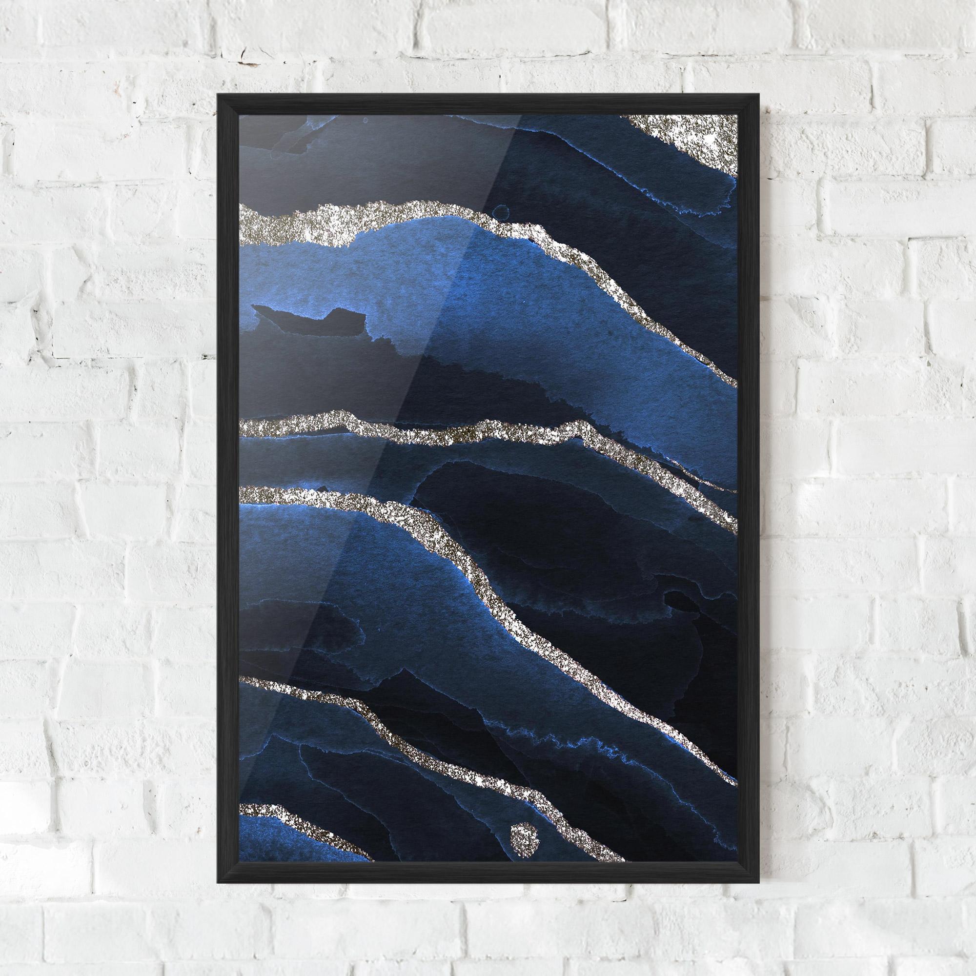 Gerahmte Poster Golden Lines With Blue mockup 0