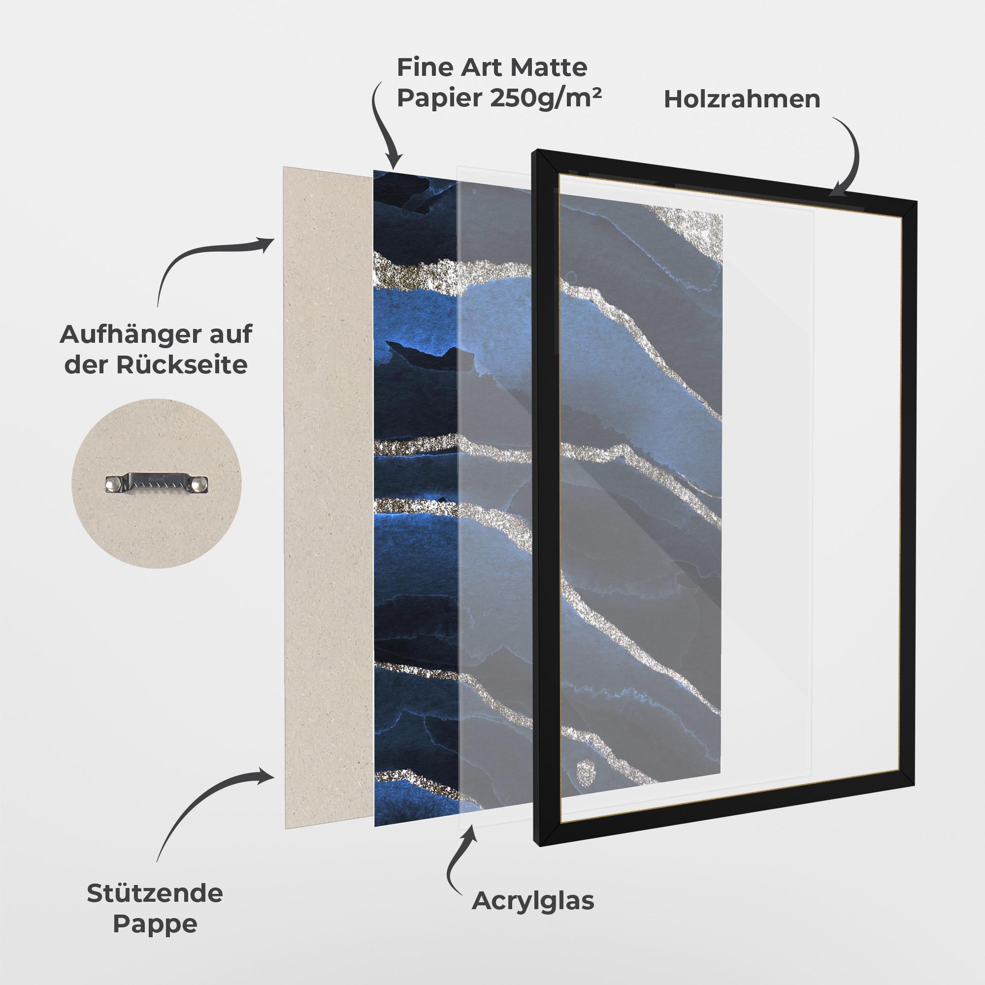 Gerahmte Poster Golden Lines With Blue mockup 1