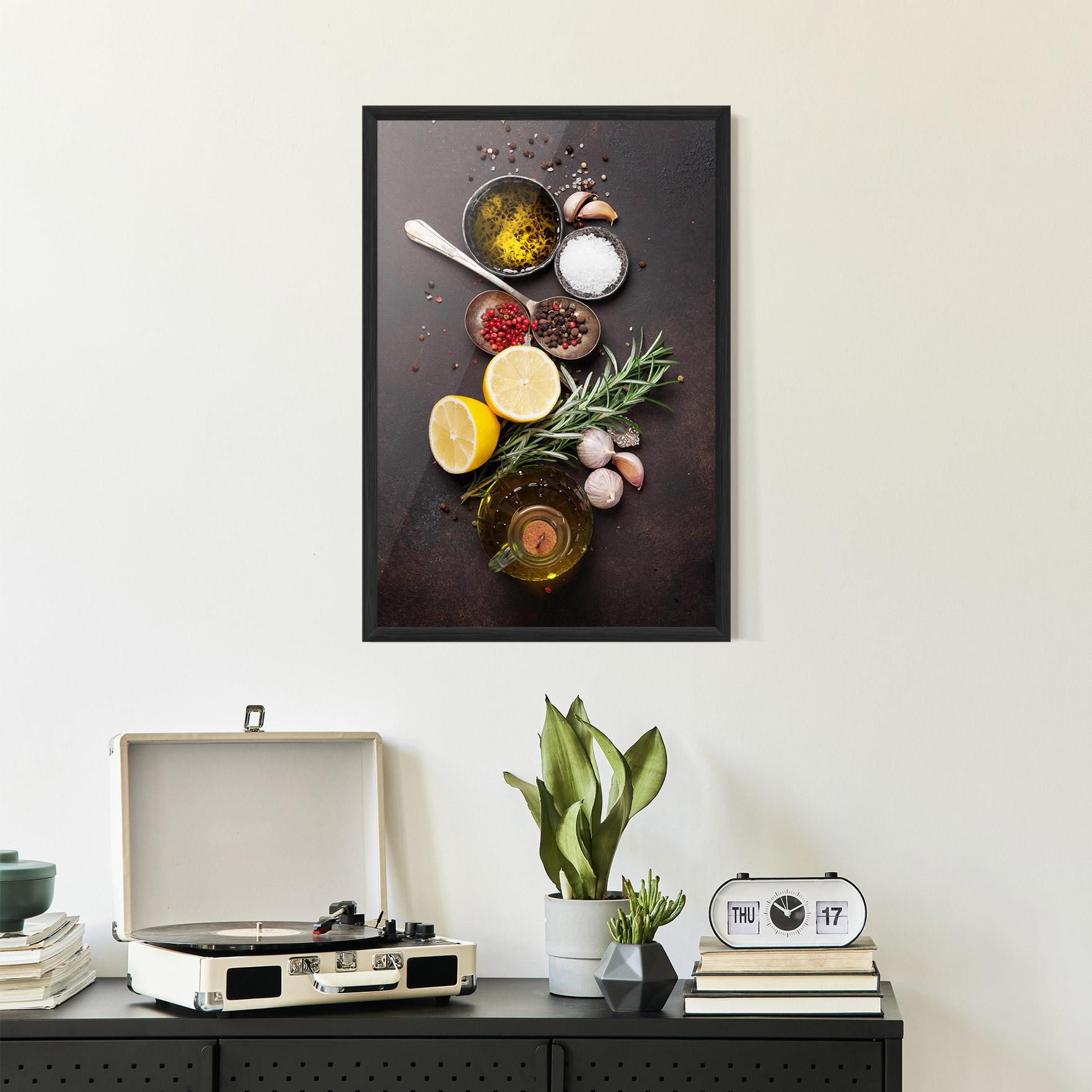 Gerahmte Poster Spices On Stone Table mockup 2