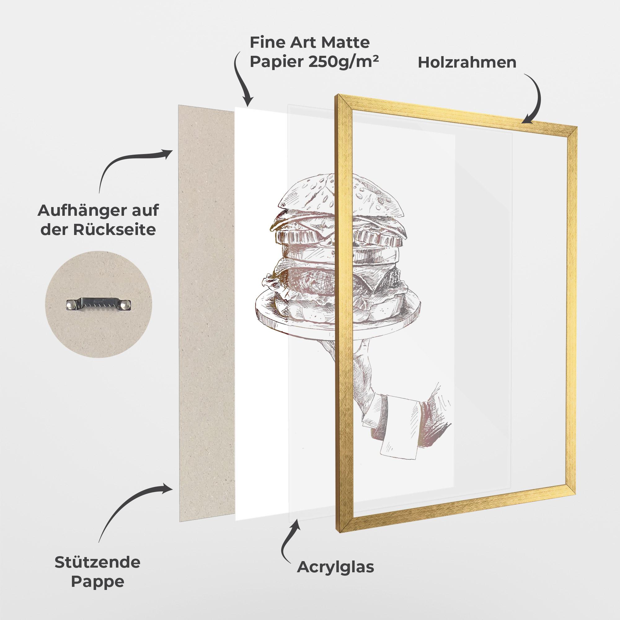 Gerahmte Poster Holding Hamburger mockup 1