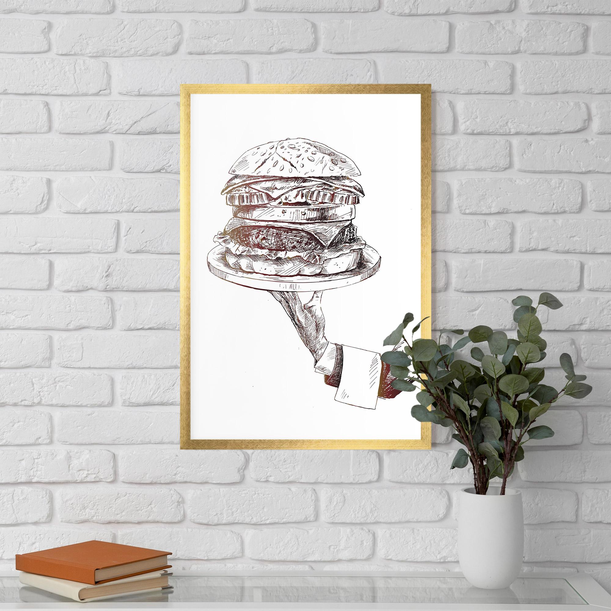 Gerahmte Poster Holding Hamburger mockup 5