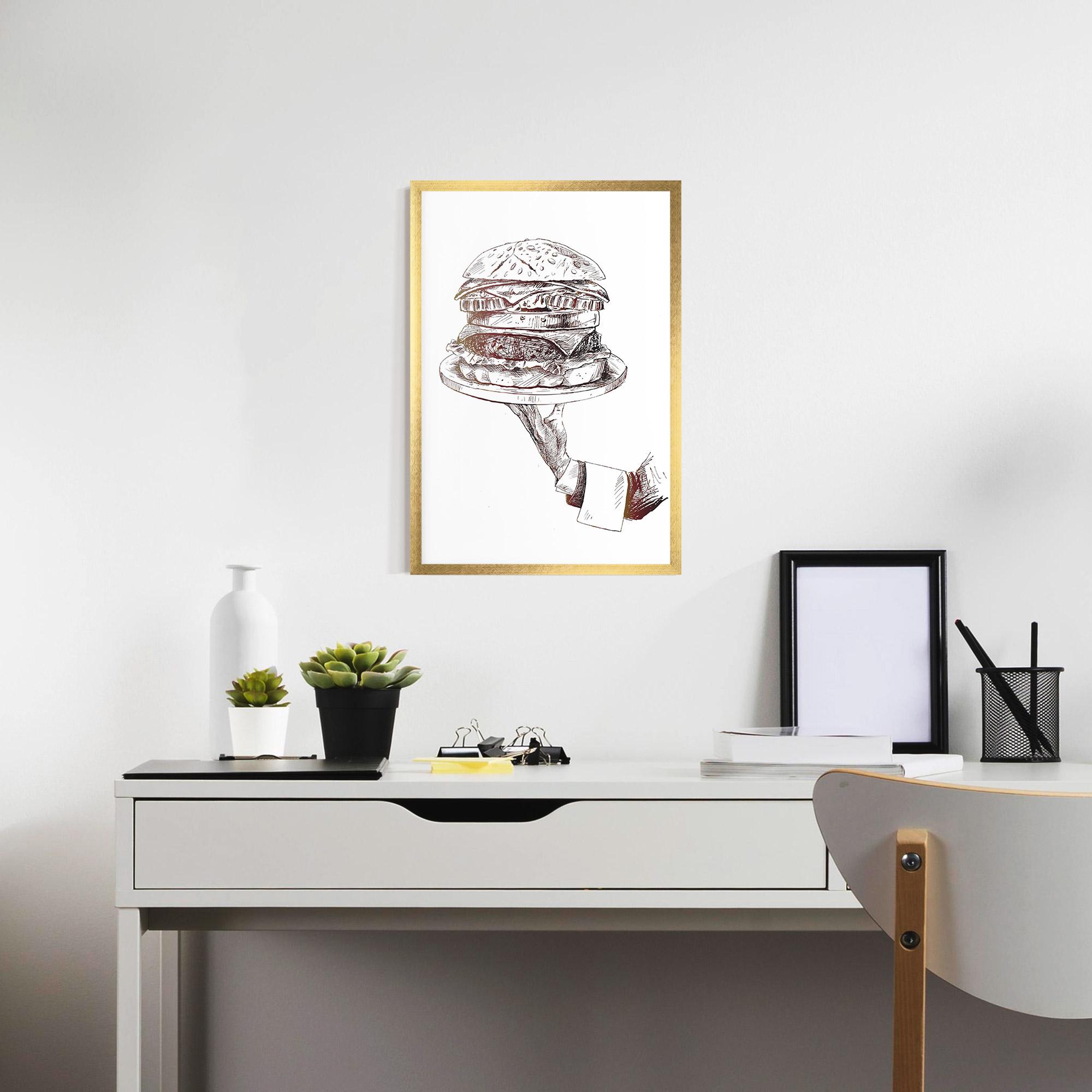 Gerahmte Poster Holding Hamburger mockup 7