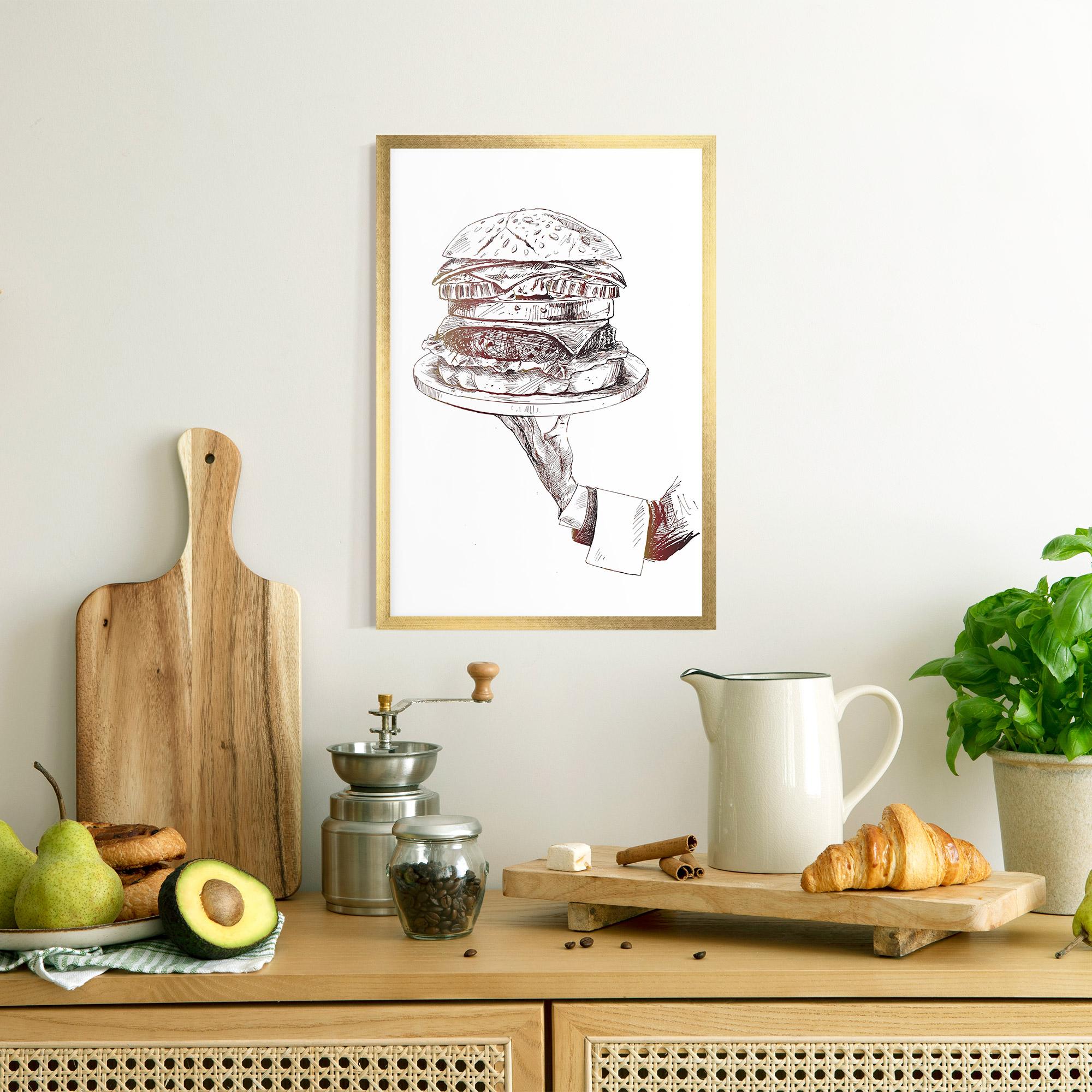 Gerahmte Poster Holding Hamburger mockup 8