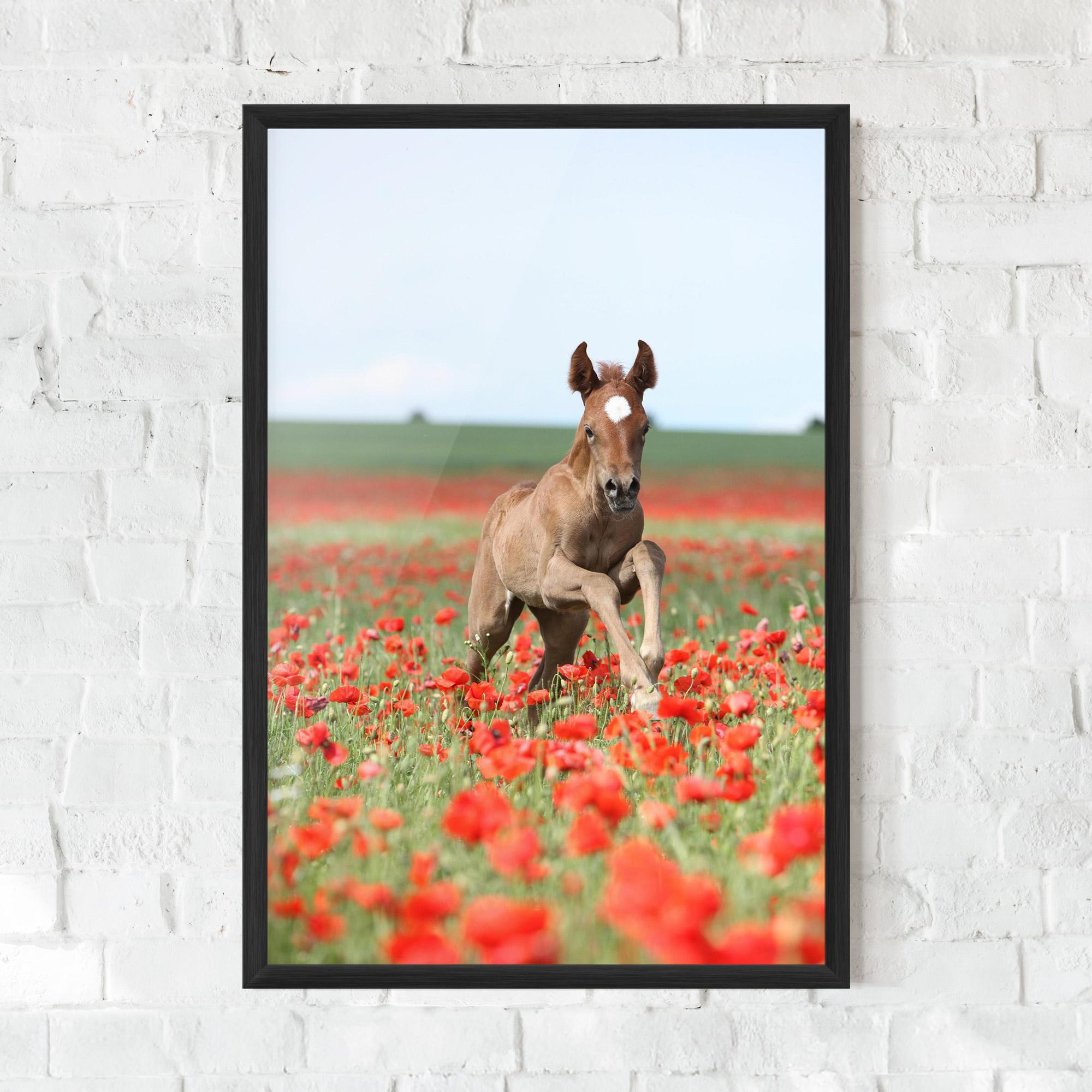 Gerahmte Poster Red Flowers Horse mockup 0