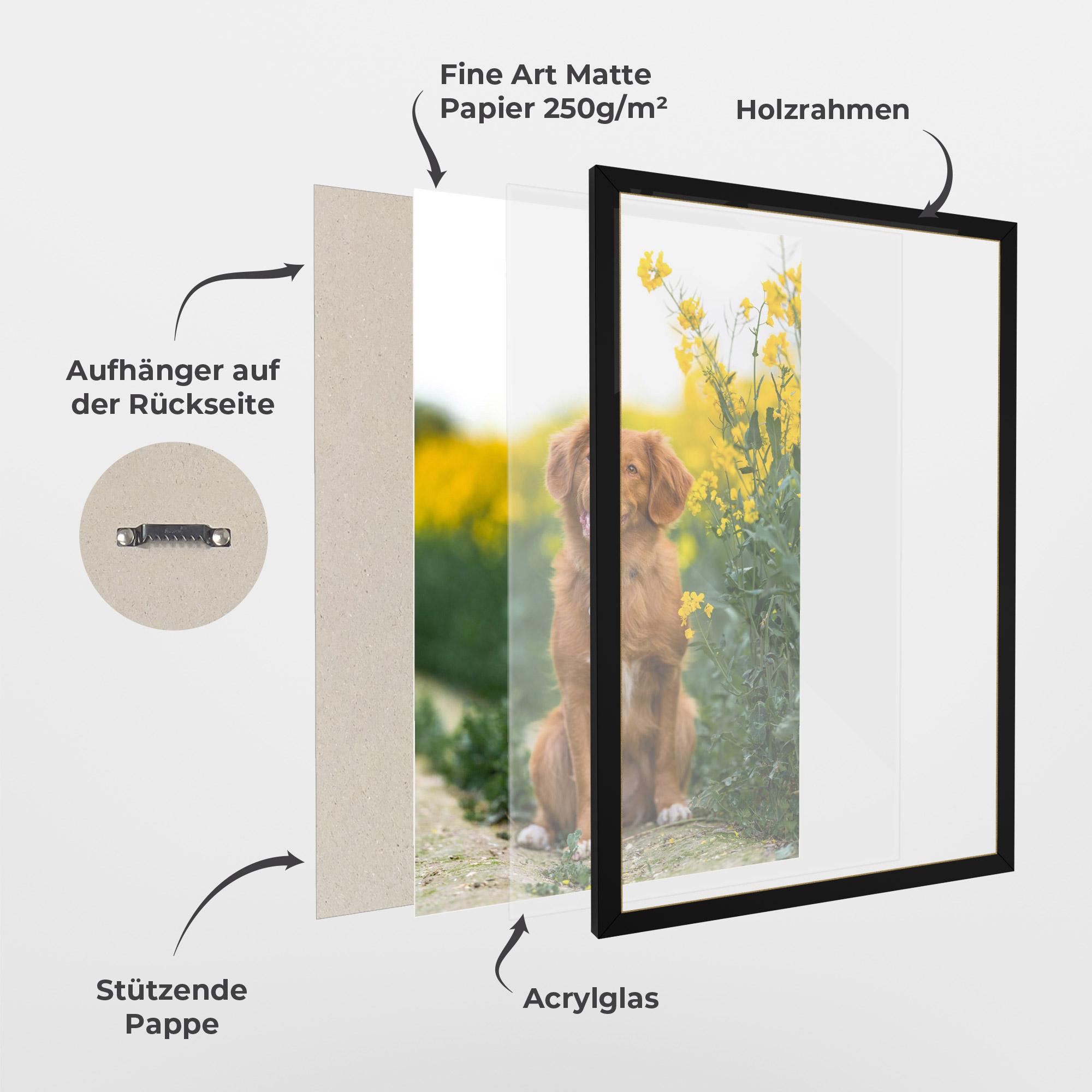 Gerahmte Poster Dog Yellow Flowers mockup 1