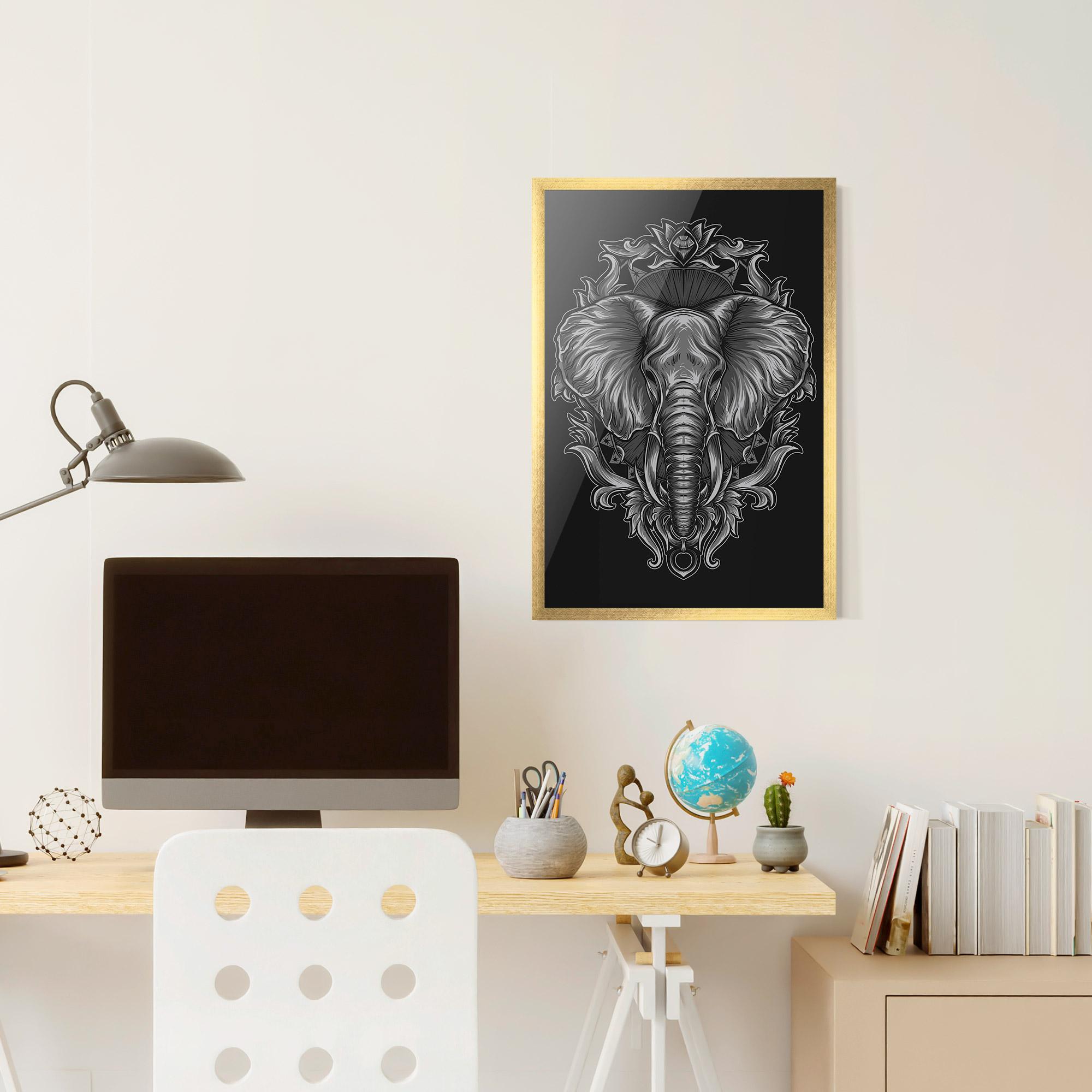 Gerahmte Poster Grey Elephant Head mockup 6