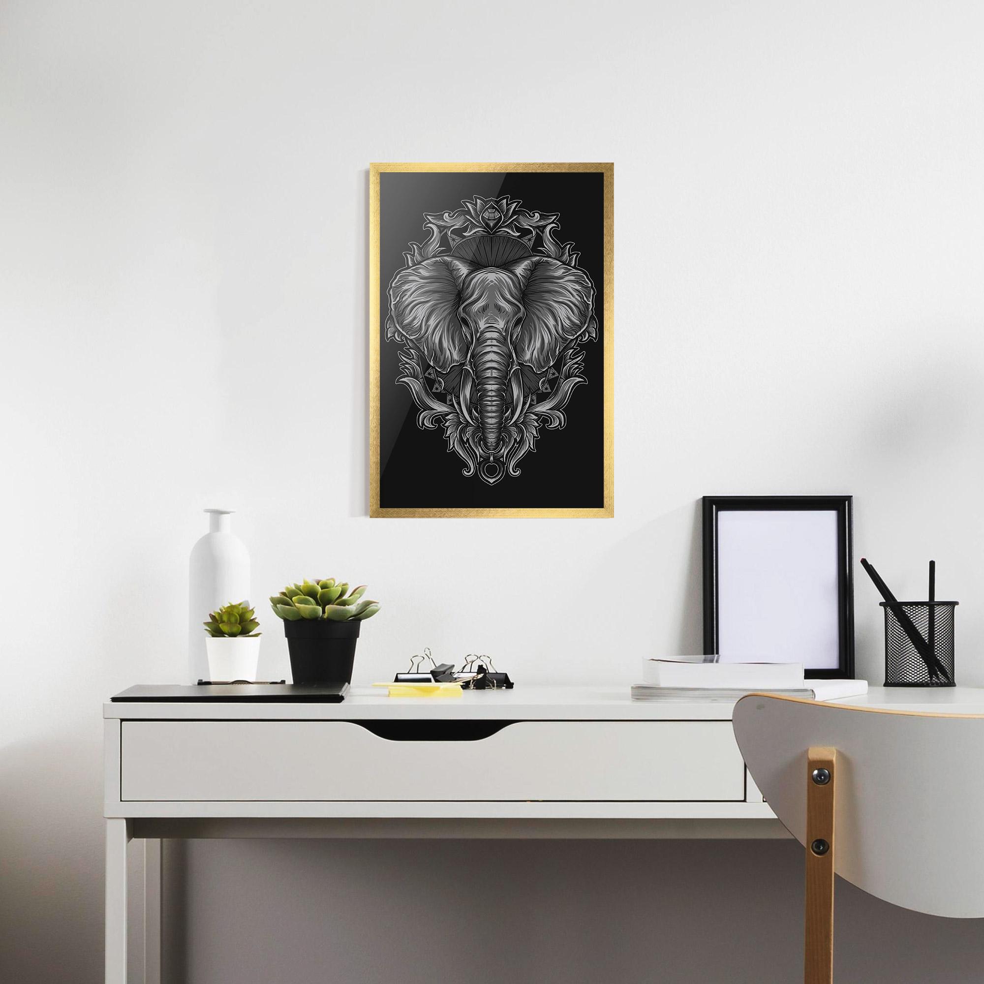 Gerahmte Poster Grey Elephant Head mockup 7