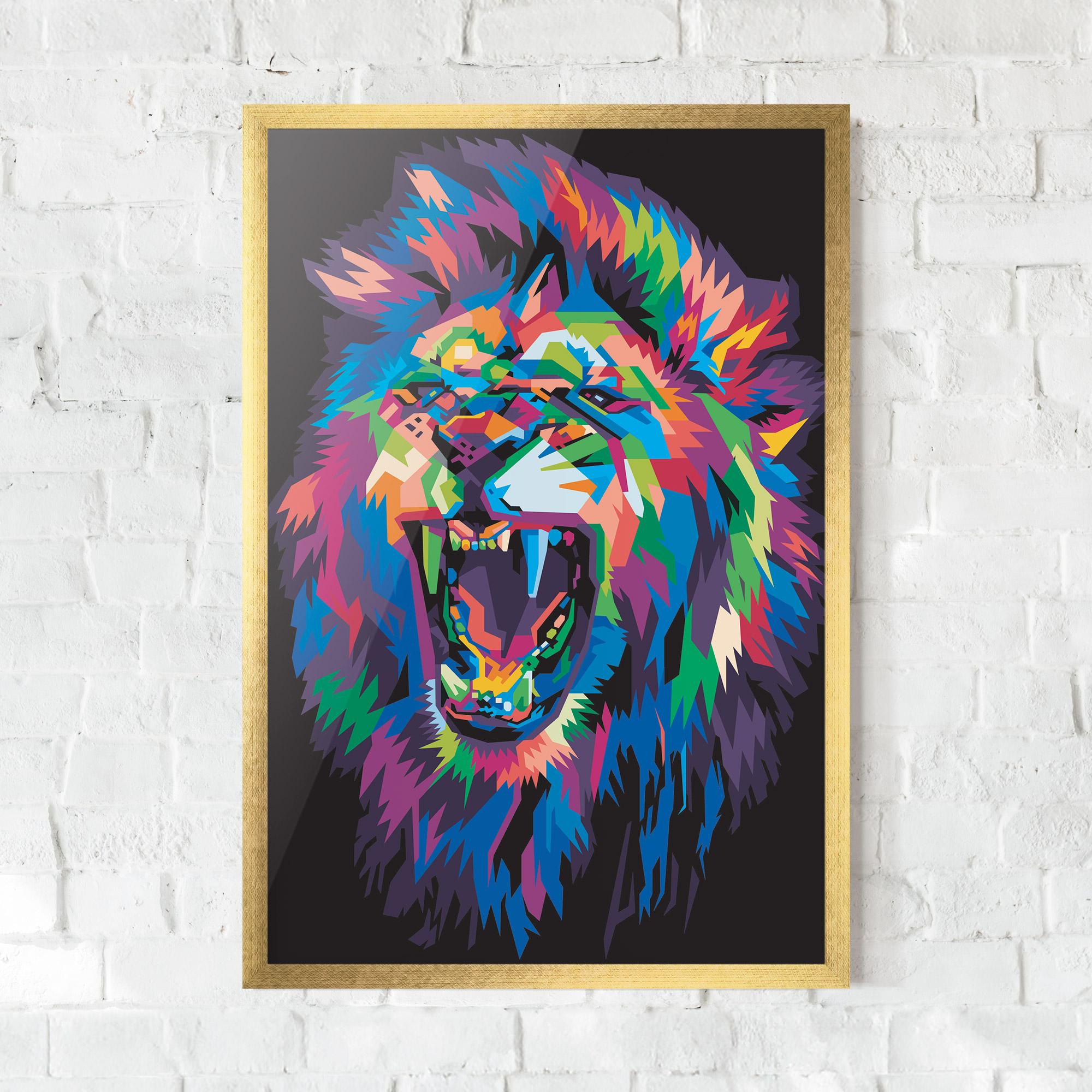 Gerahmte Poster Colorful Lion Head mockup 0
