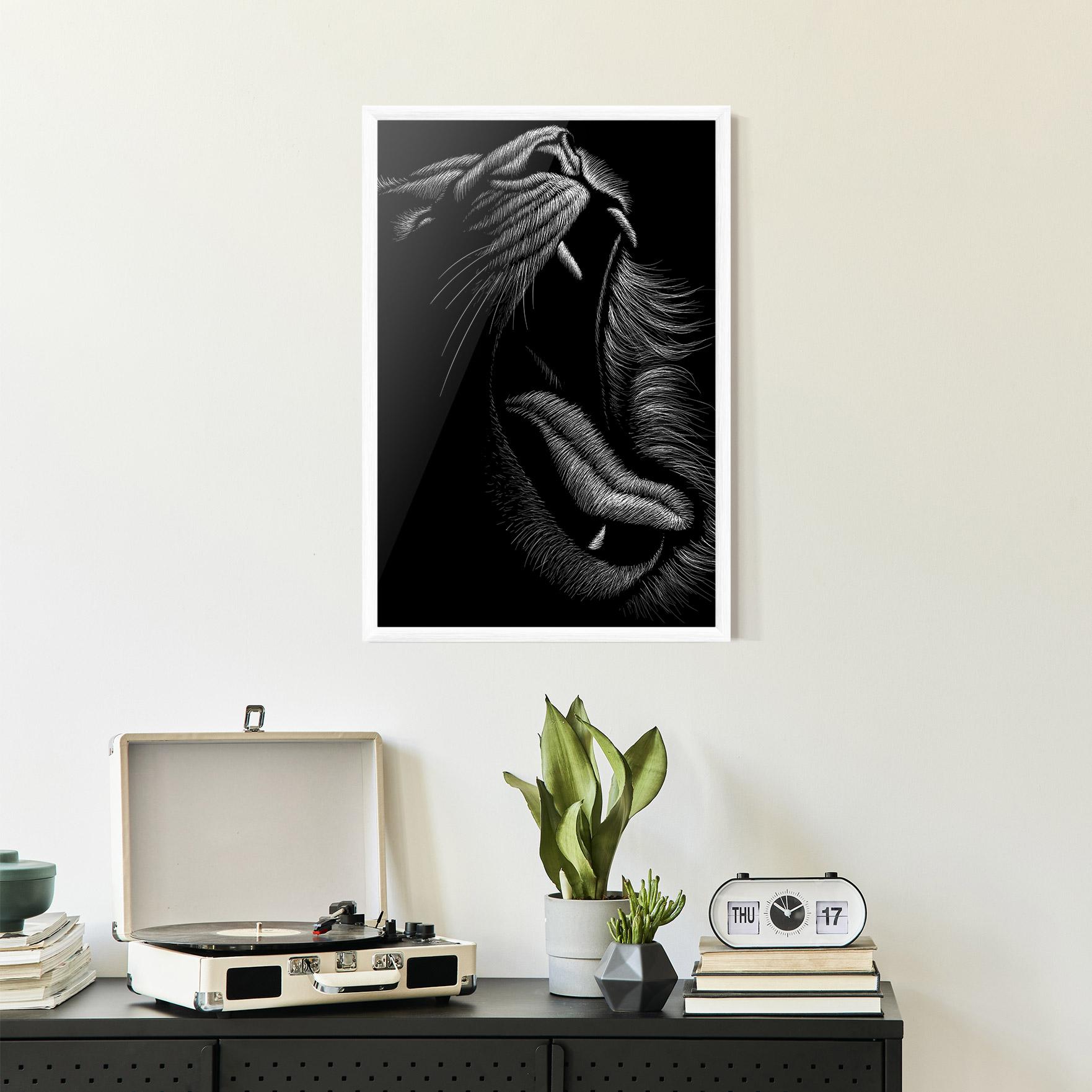 Gerahmte Poster Lion Bite Line mockup 2