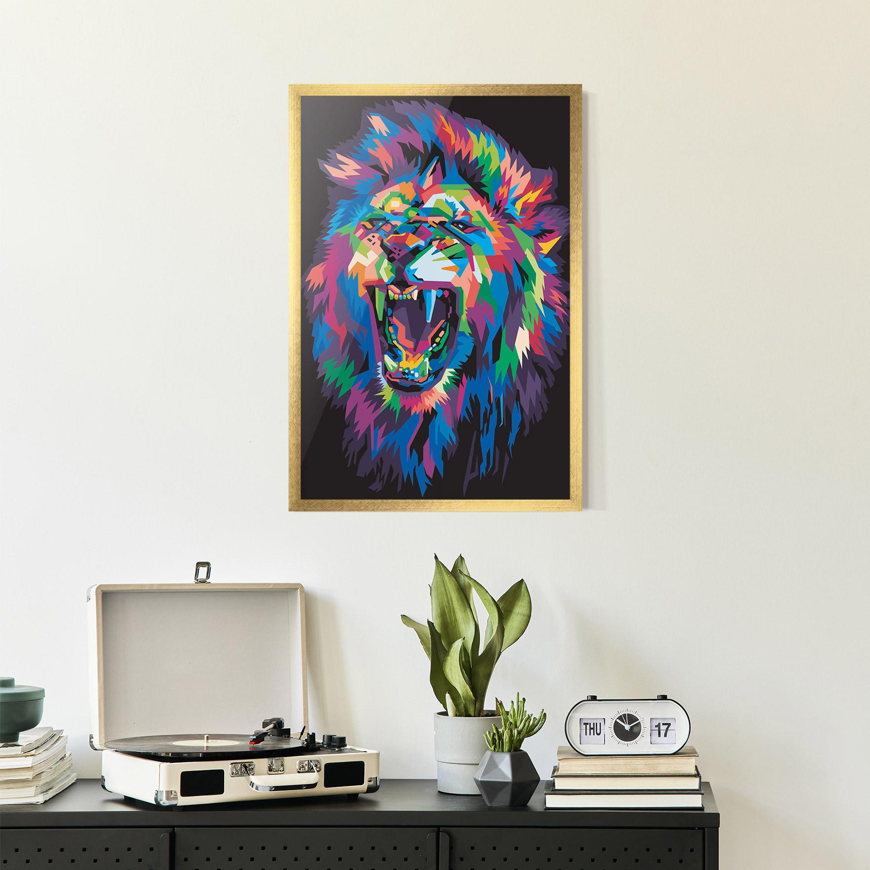 Gerahmte Poster Colorful Lion Head mockup 2