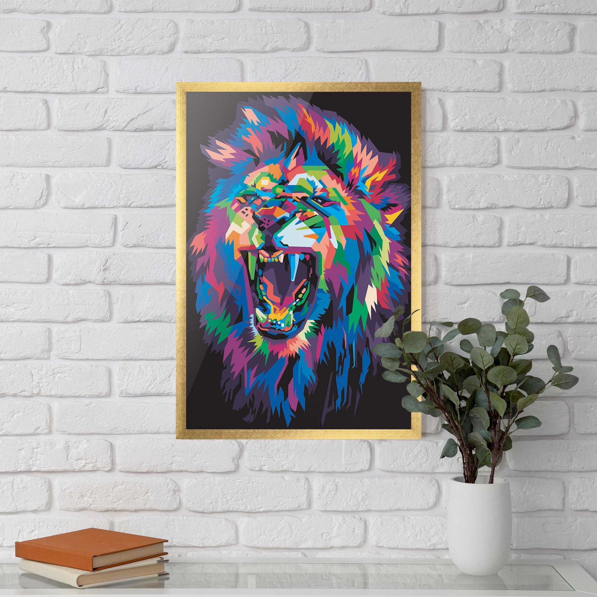 Gerahmte Poster Colorful Lion Head mockup 5