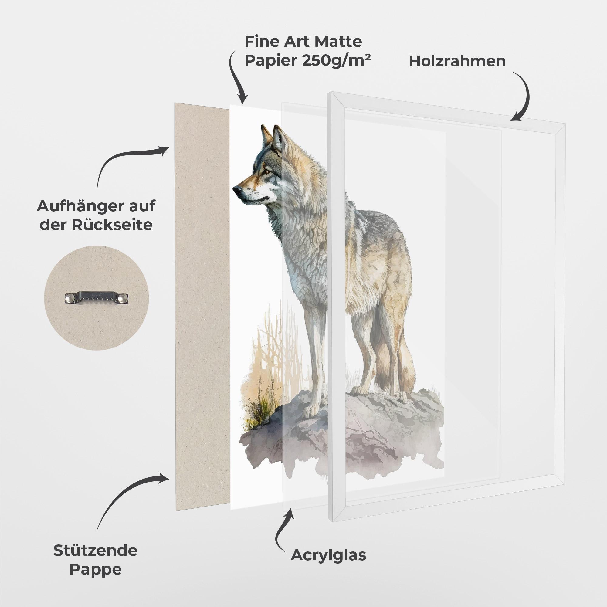 Gerahmte Poster Wolf On Rock mockup 1