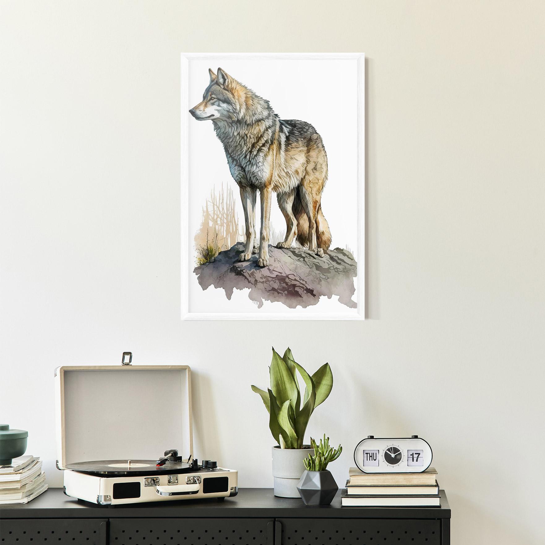 Gerahmte Poster Wolf On Rock mockup 2