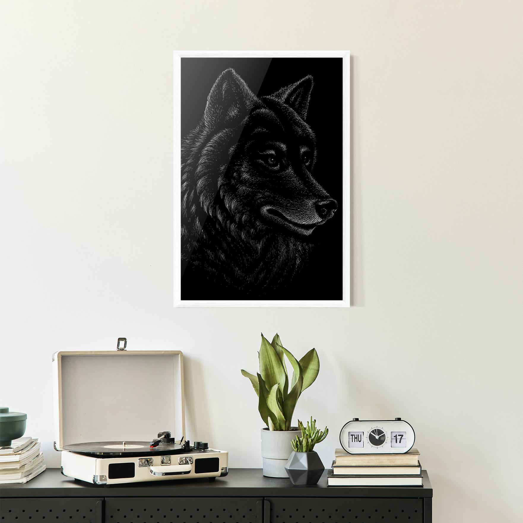 Gerahmte Poster Wolf Shillouette Head mockup 2