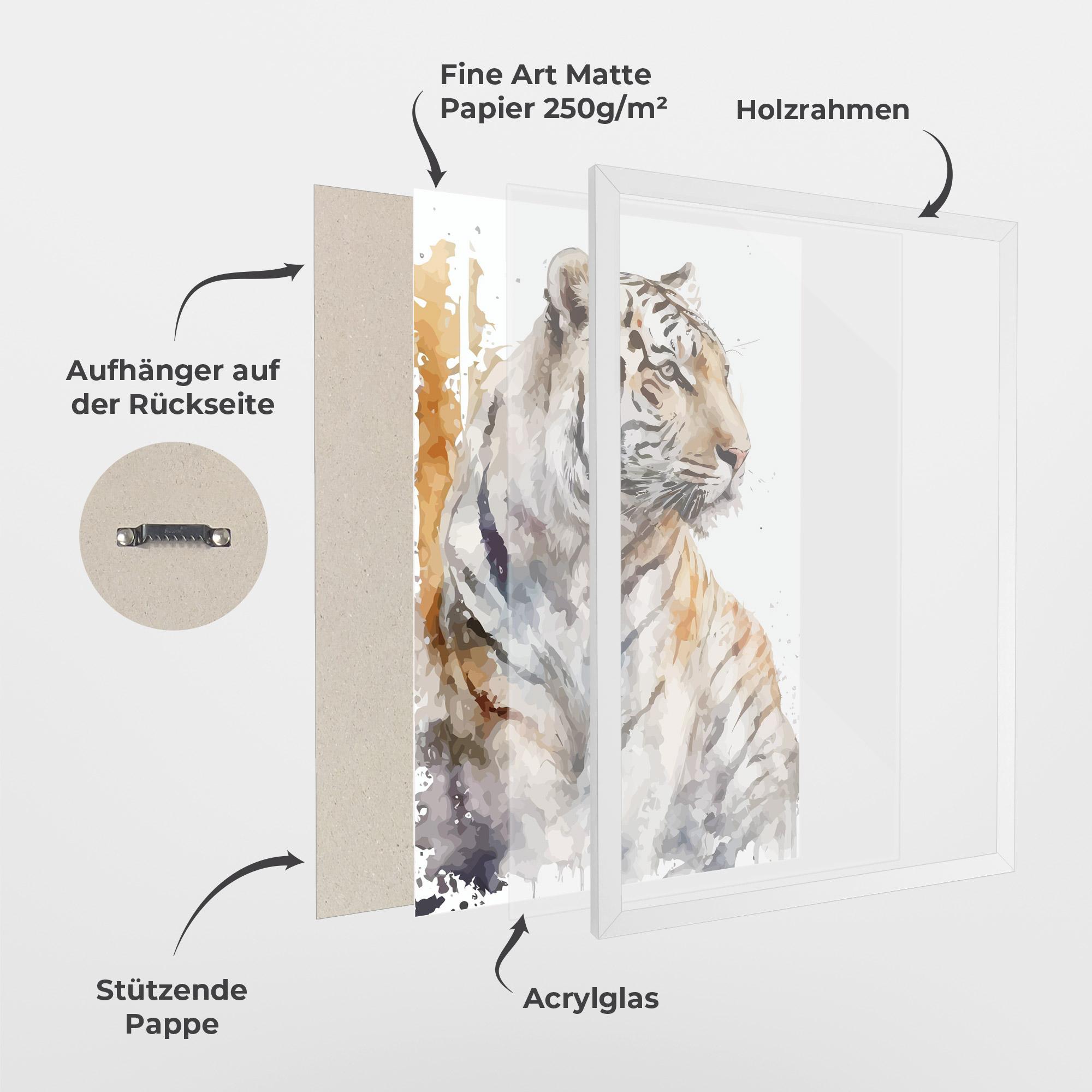Gerahmte Poster White Tiger Art mockup 1