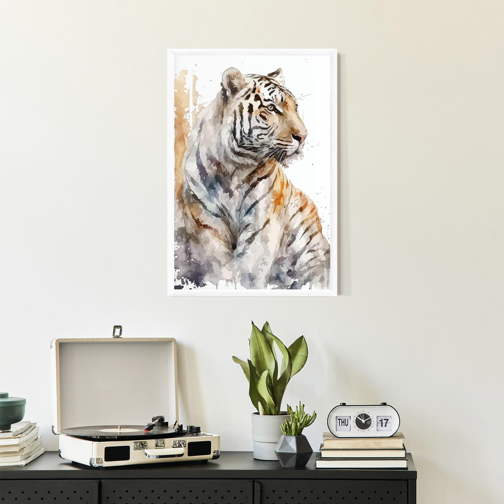Gerahmte Poster White Tiger Art mockup 2