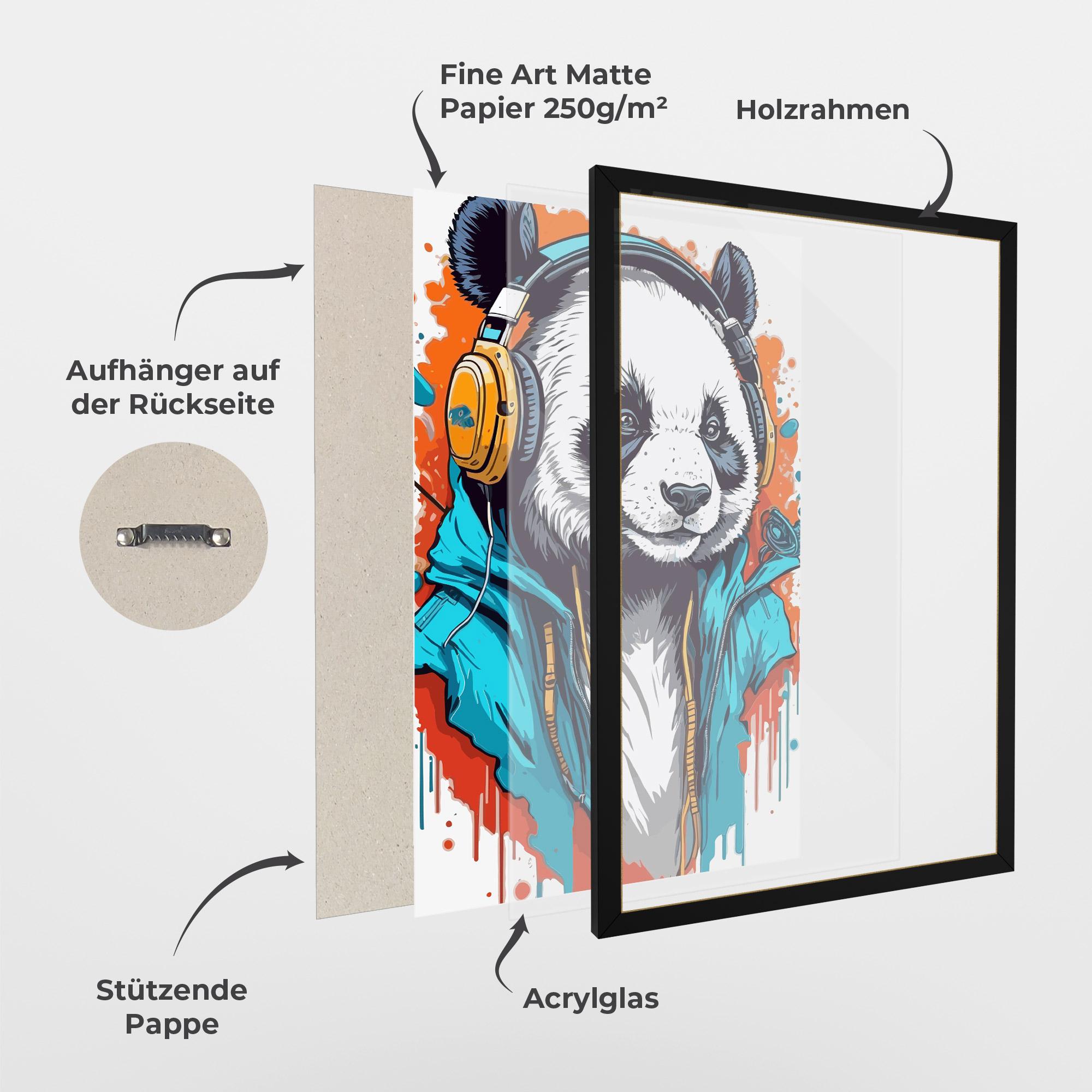 Gerahmte Poster Music Panda mockup 1