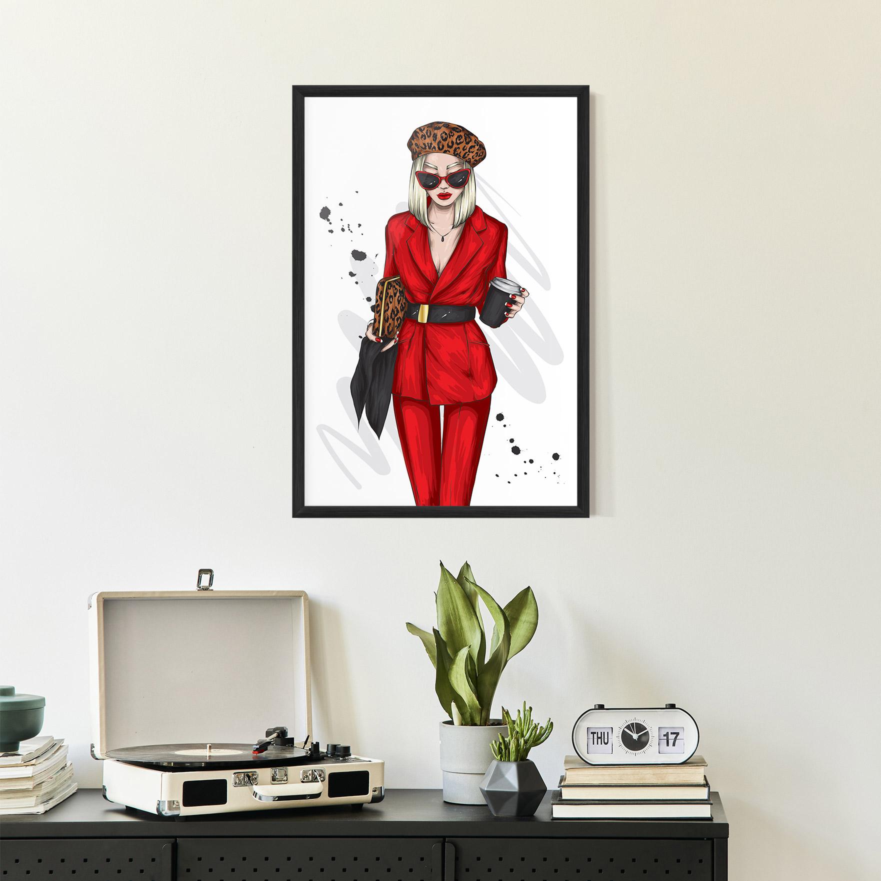 Gerahmte Poster Red Suit Woman mockup 2