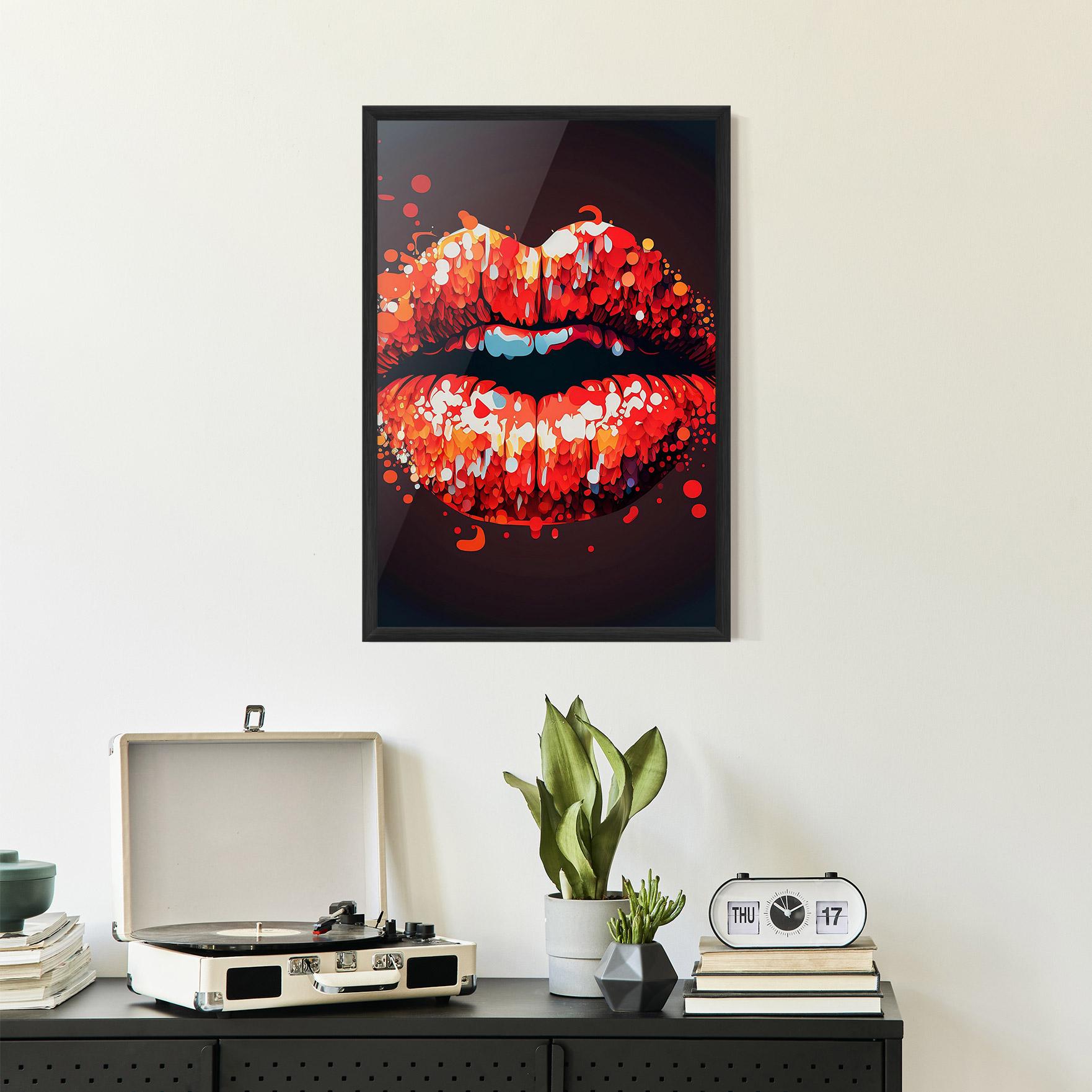 Gerahmte Poster Red Lips With Word Lips It mockup 2