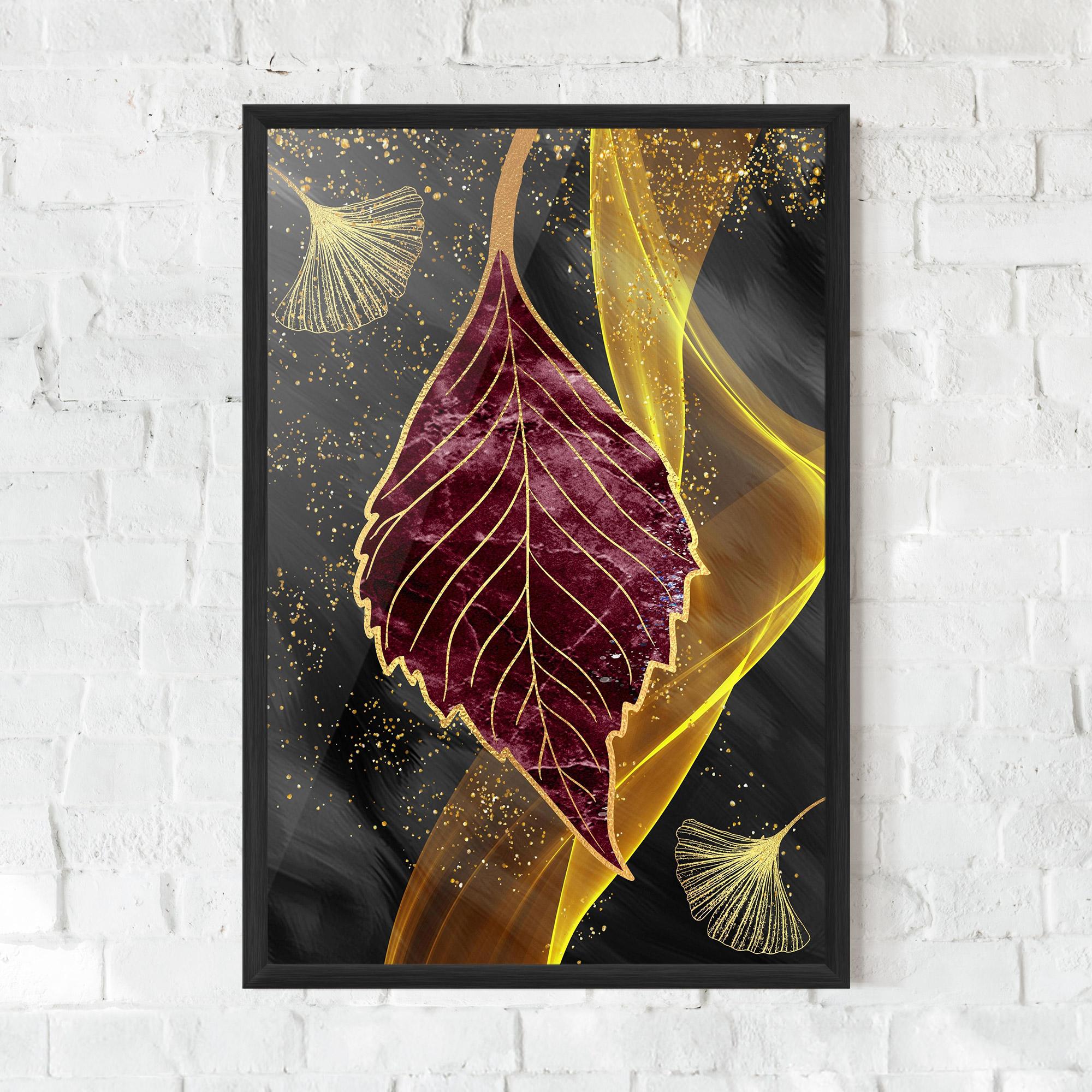 Gerahmte Poster Golden Leaves Red mockup 0