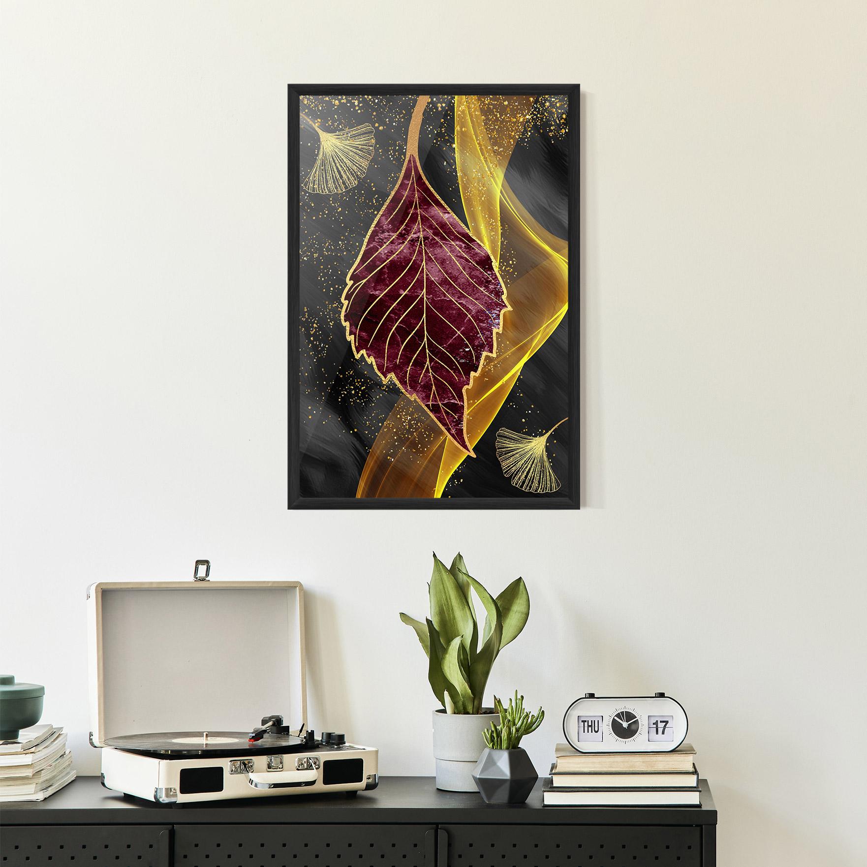 Gerahmte Poster Golden Leaves Red mockup 2