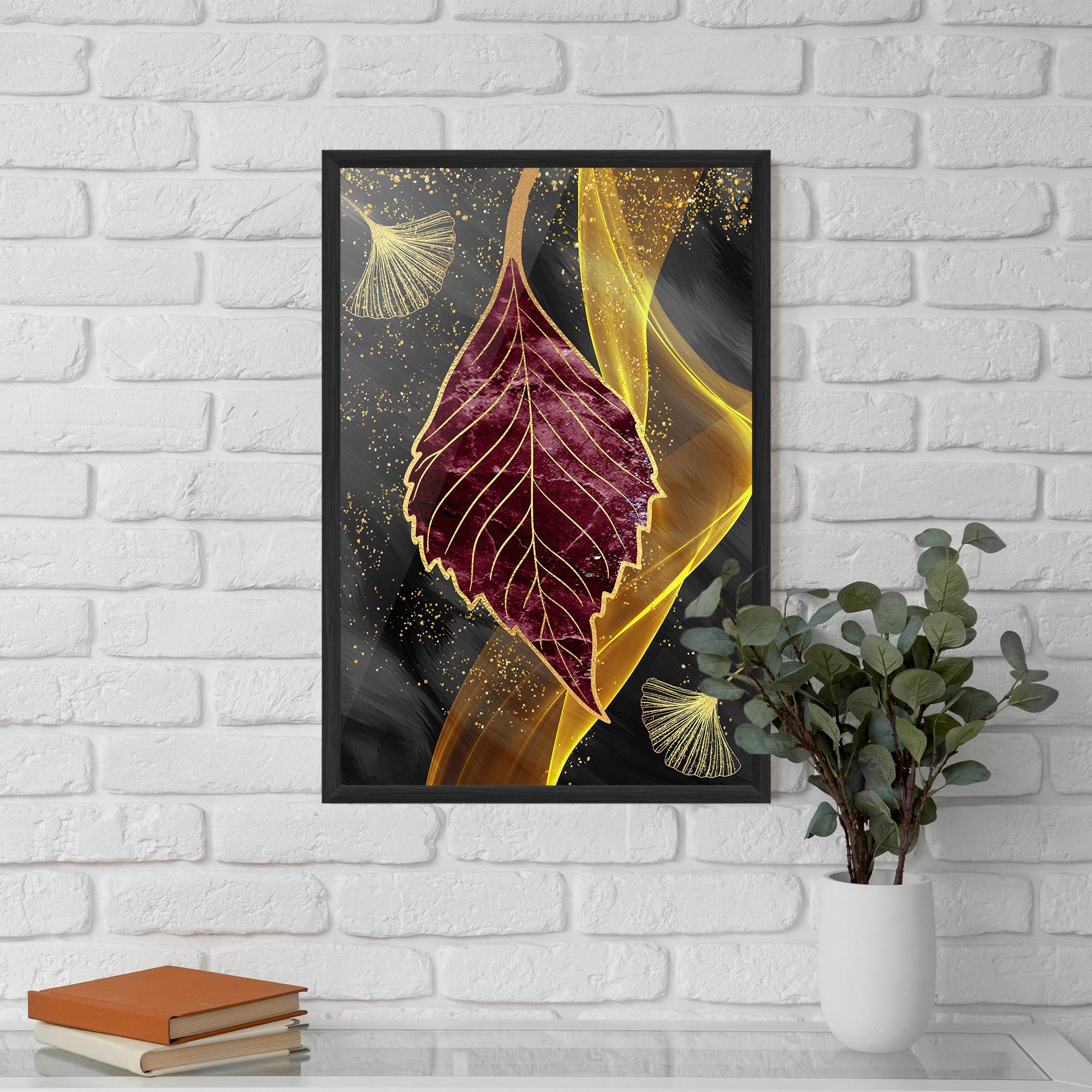 Gerahmte Poster Golden Leaves Red mockup 5