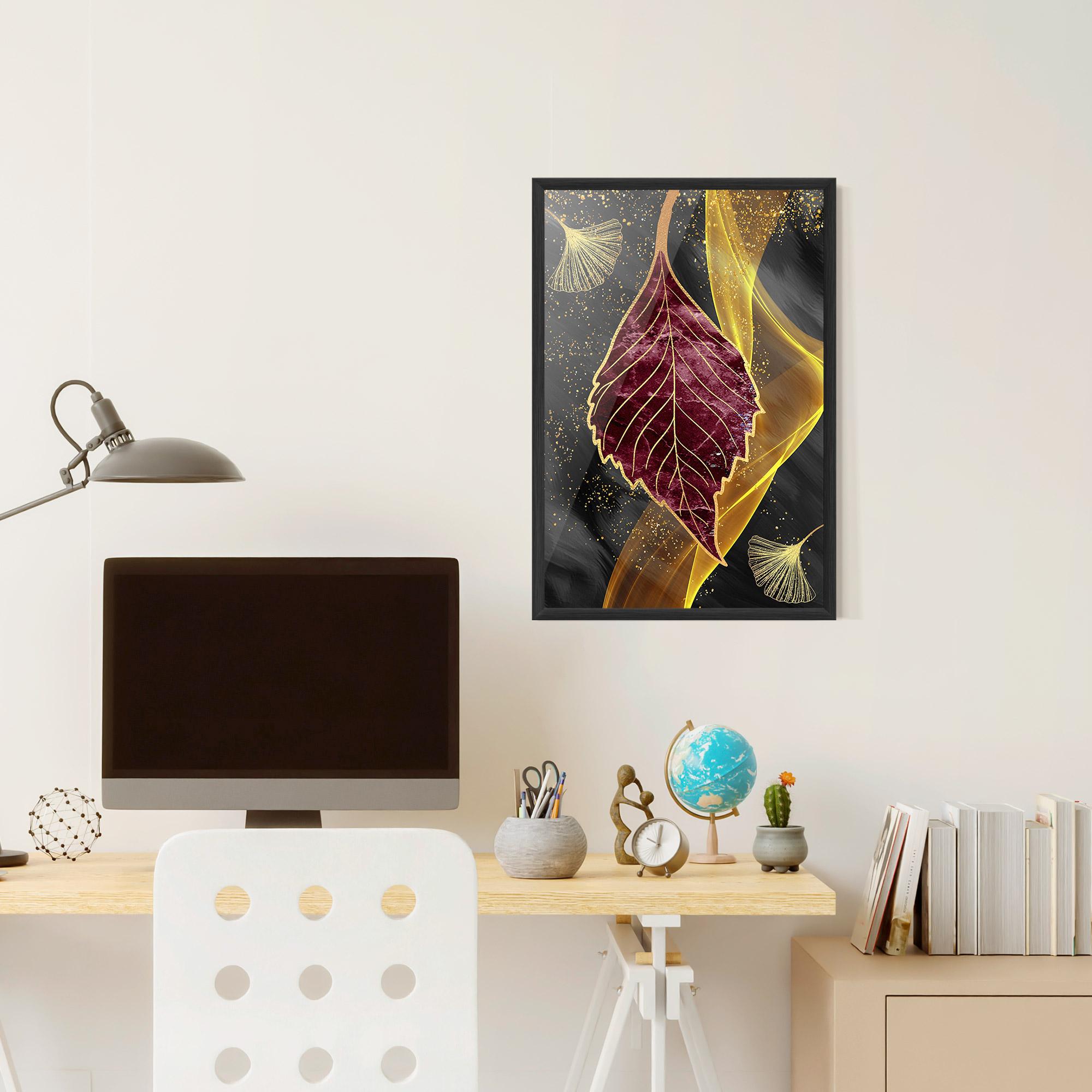 Gerahmte Poster Golden Leaves Red mockup 6