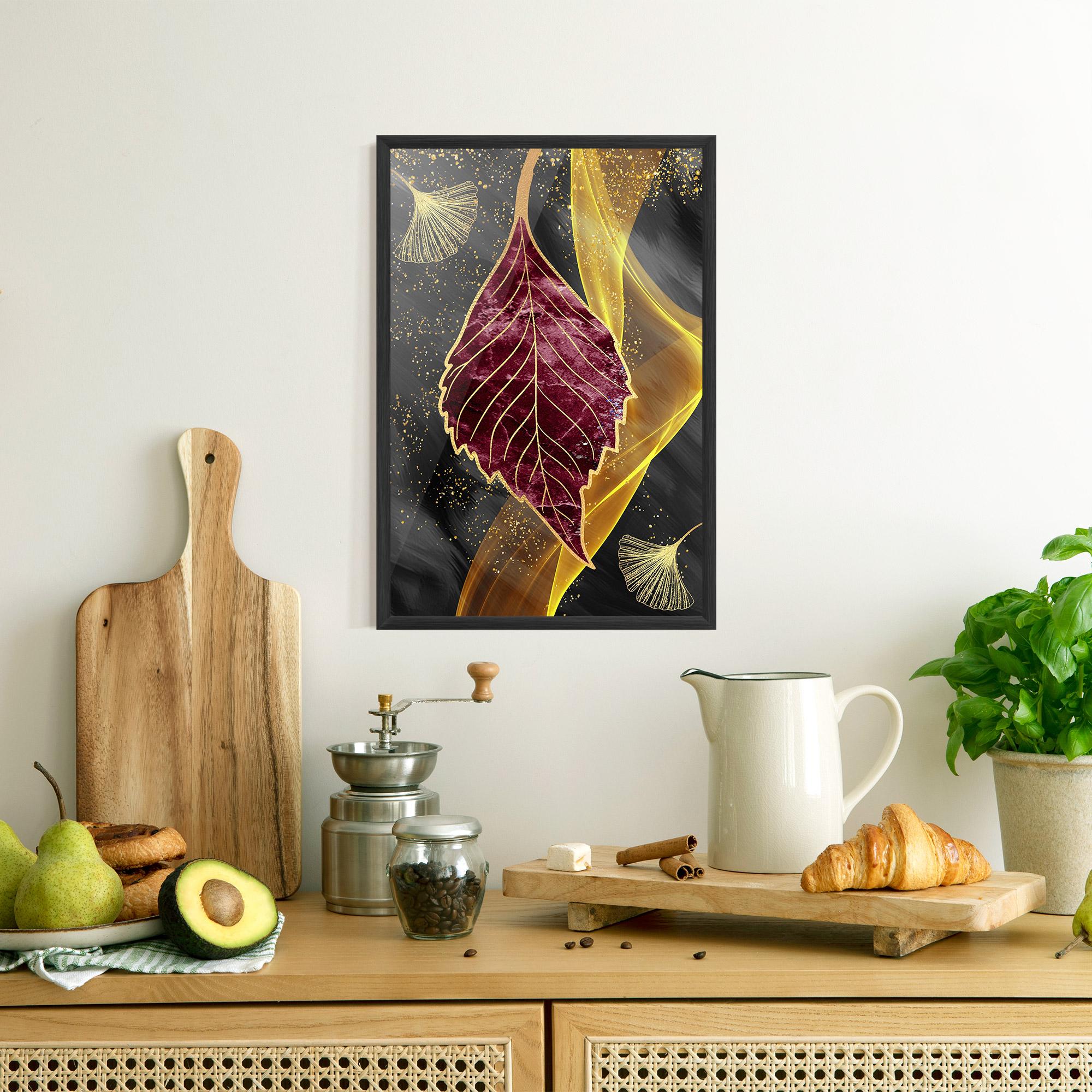 Gerahmte Poster Golden Leaves Red mockup 8