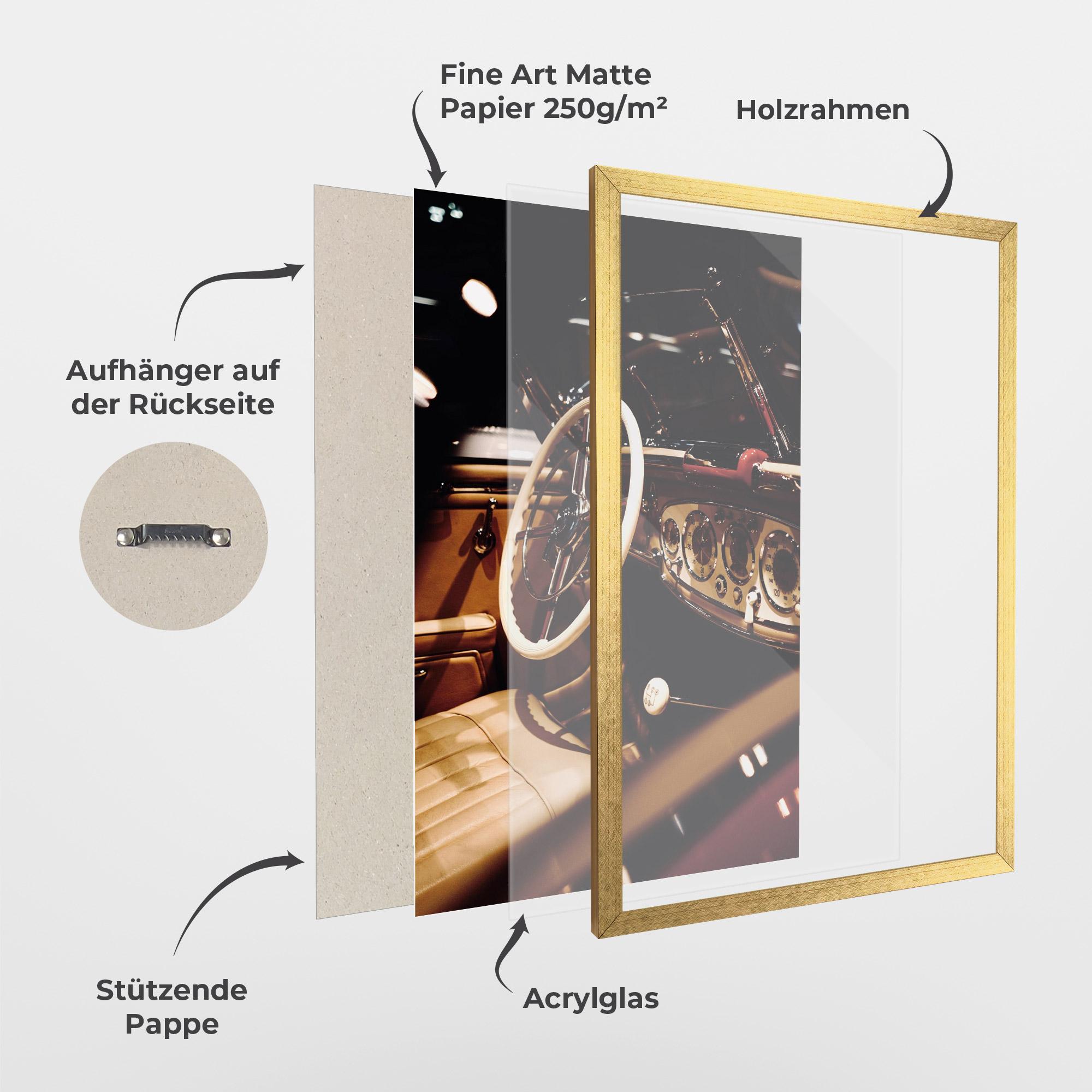 Gerahmte Poster White Steering Wheel mockup 1