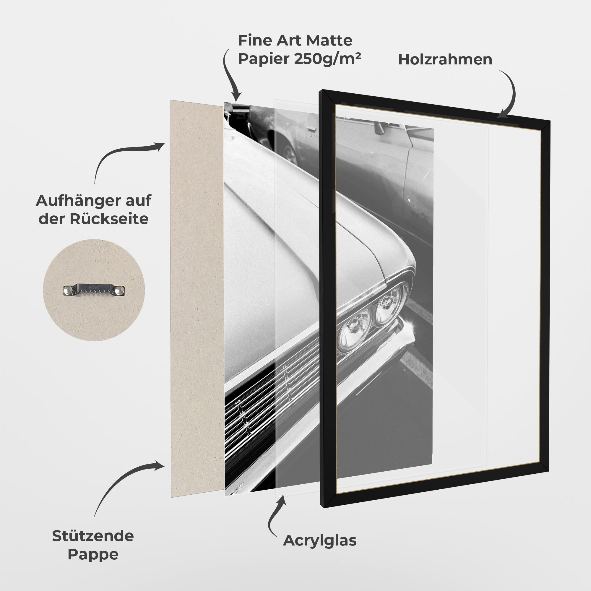 Gerahmte Poster Grey Vintage Car mockup 1