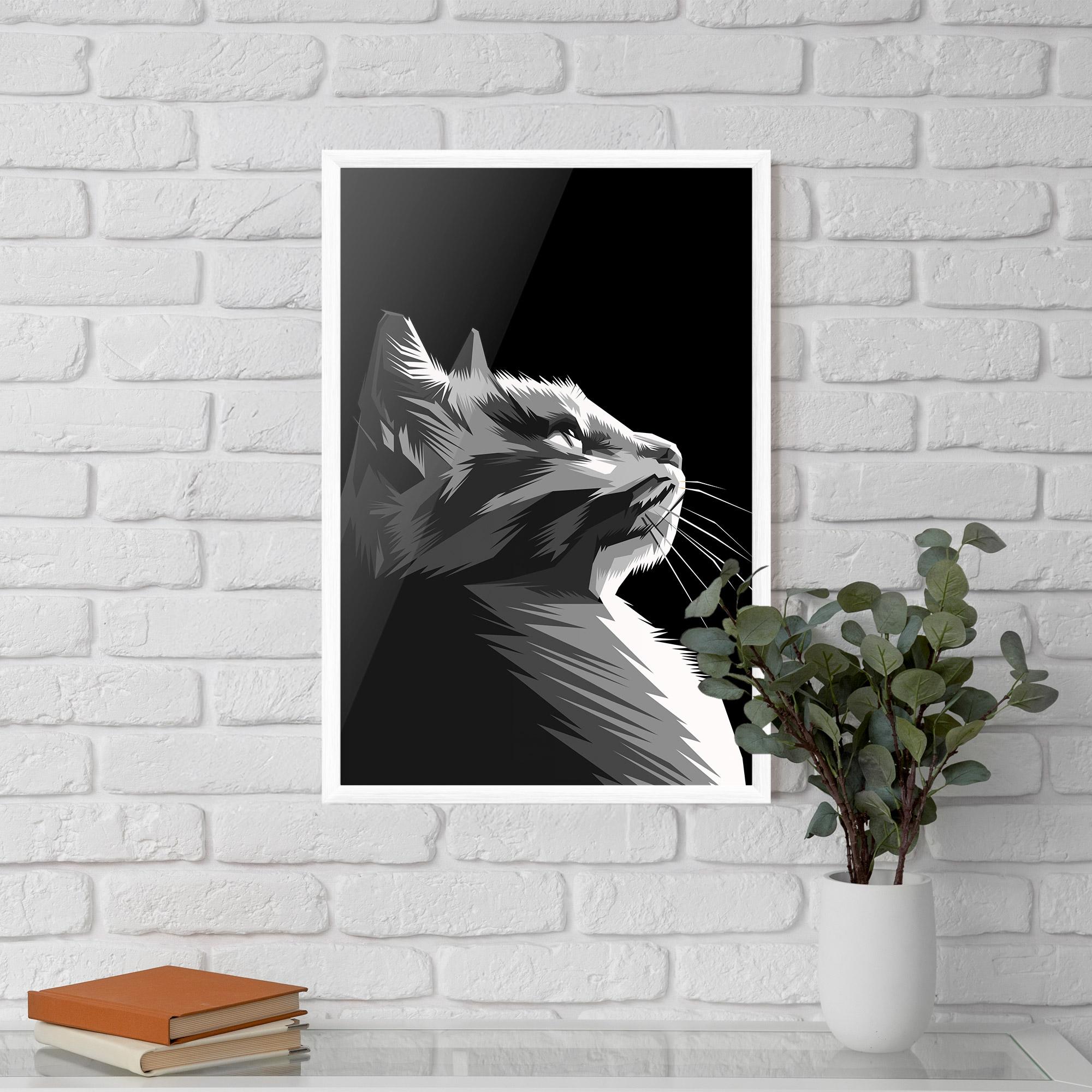 Gerahmte Poster Grey Cat On Black mockup 5