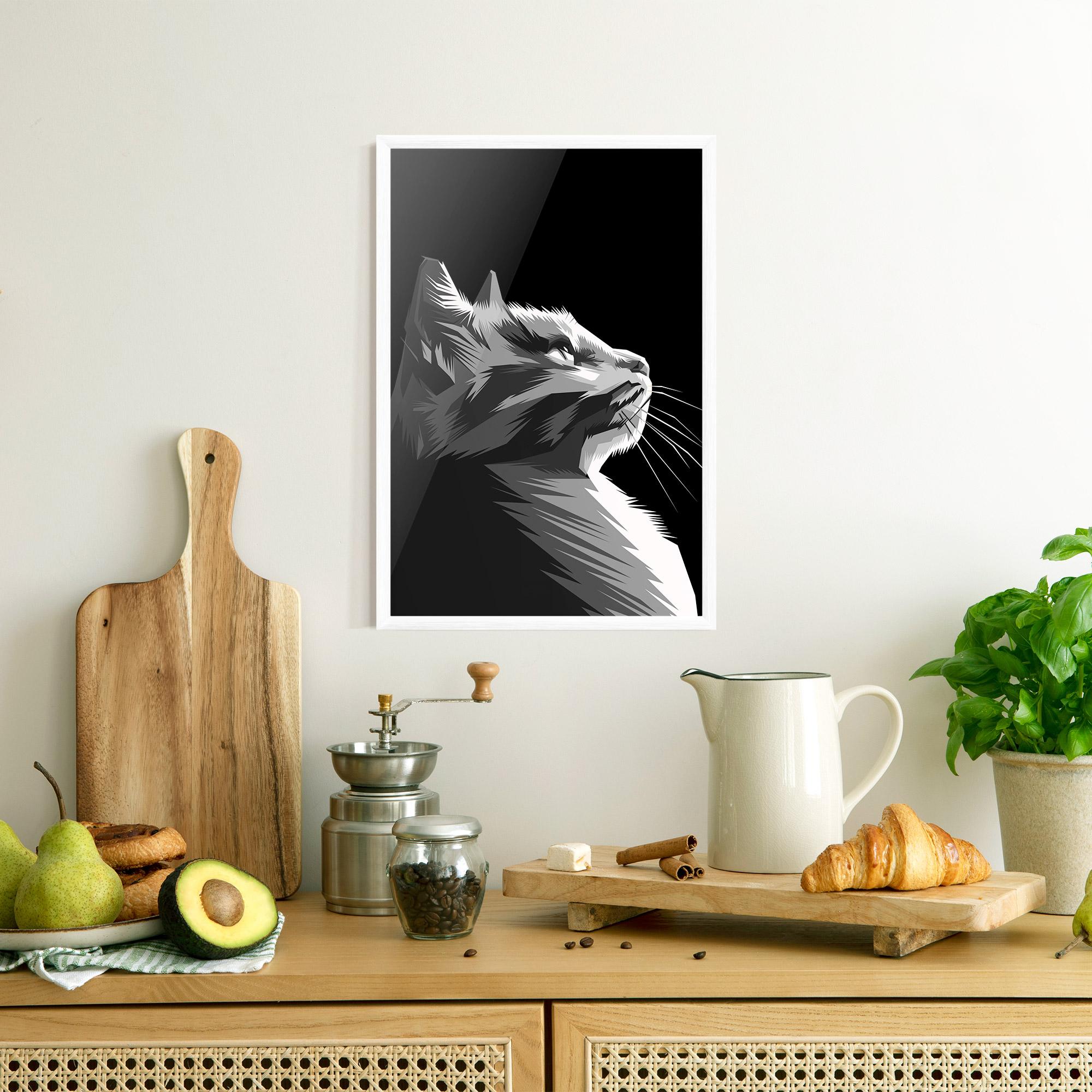 Gerahmte Poster Grey Cat On Black mockup 8