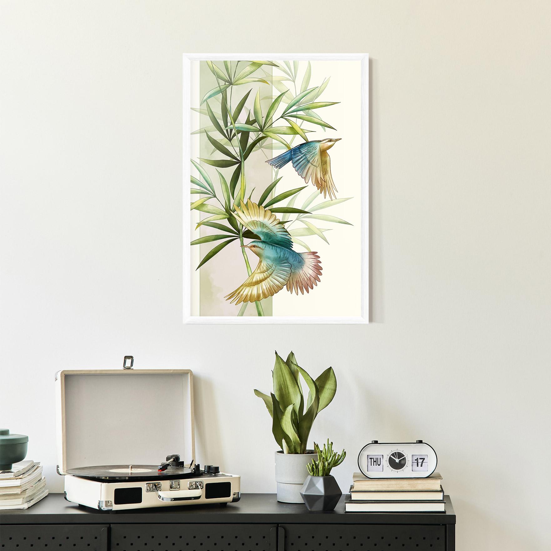 Gerahmte Poster Asiatic Blue Birds mockup 2