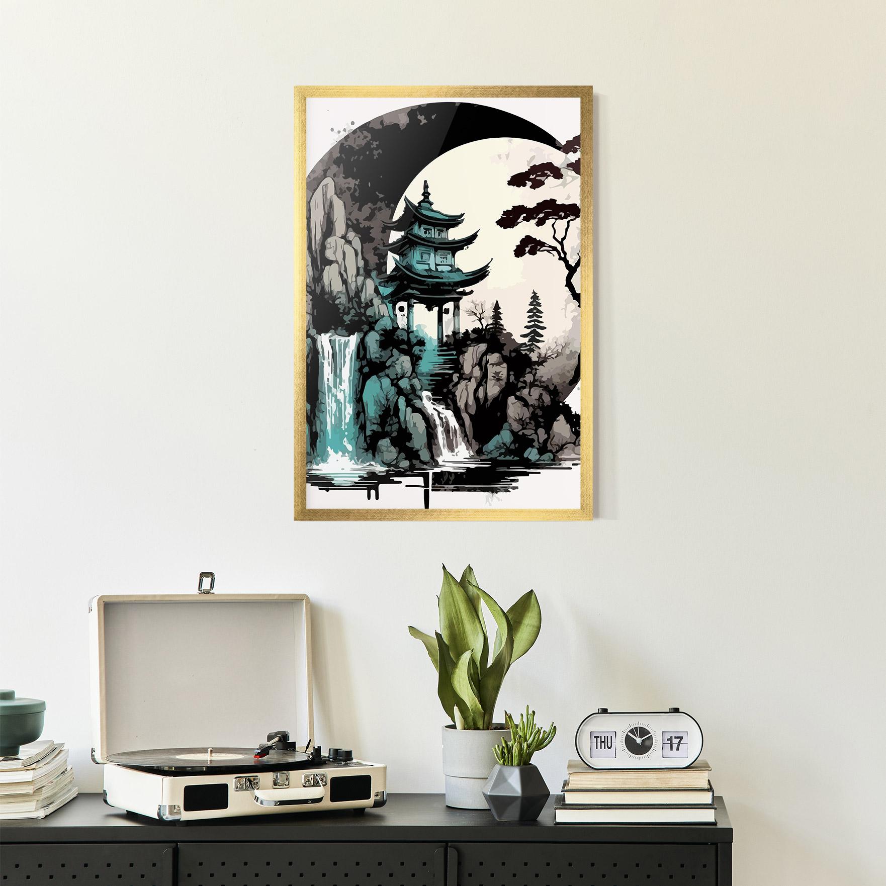 Gerahmte Poster Blue Temple Art mockup 2