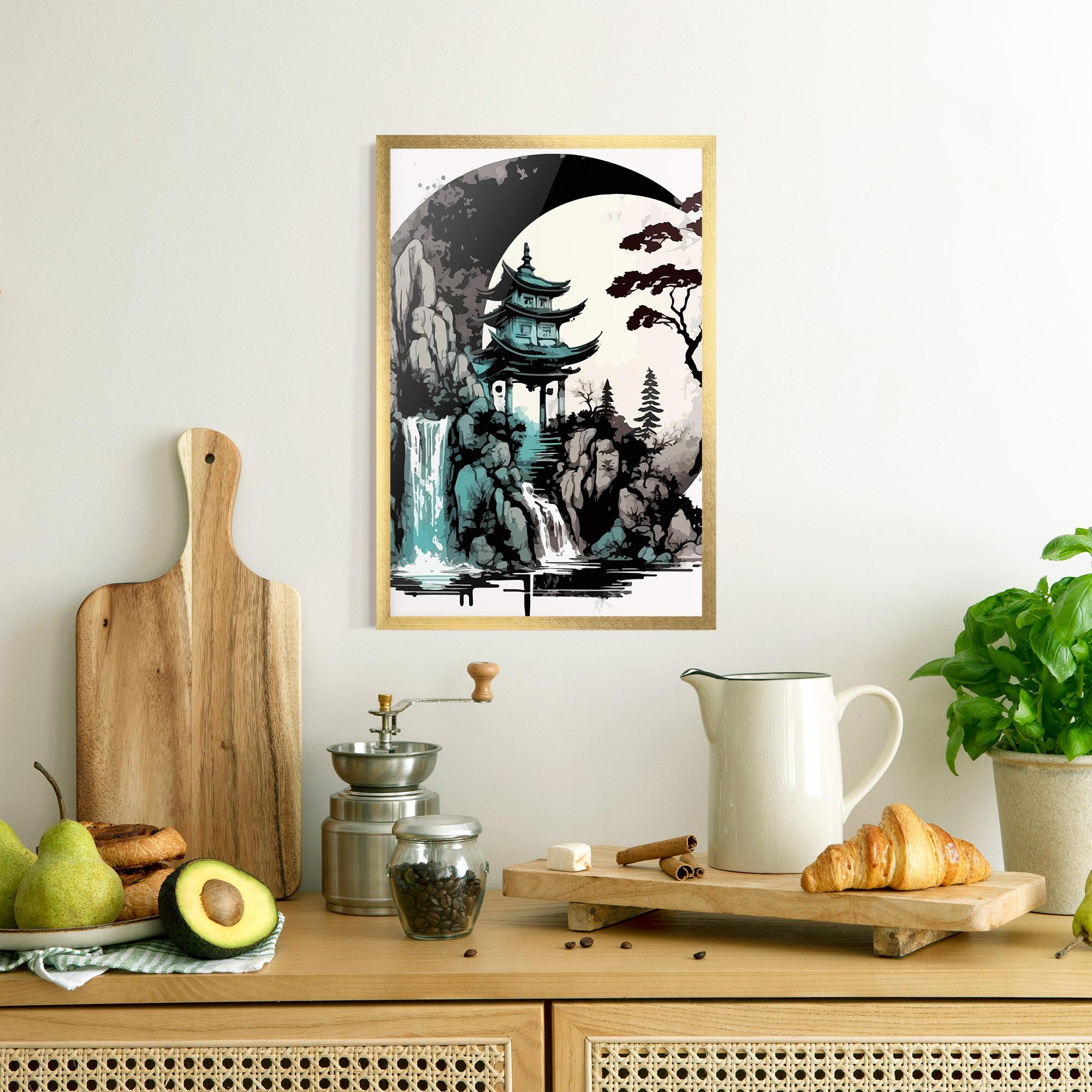 Gerahmte Poster Blue Temple Art mockup 8