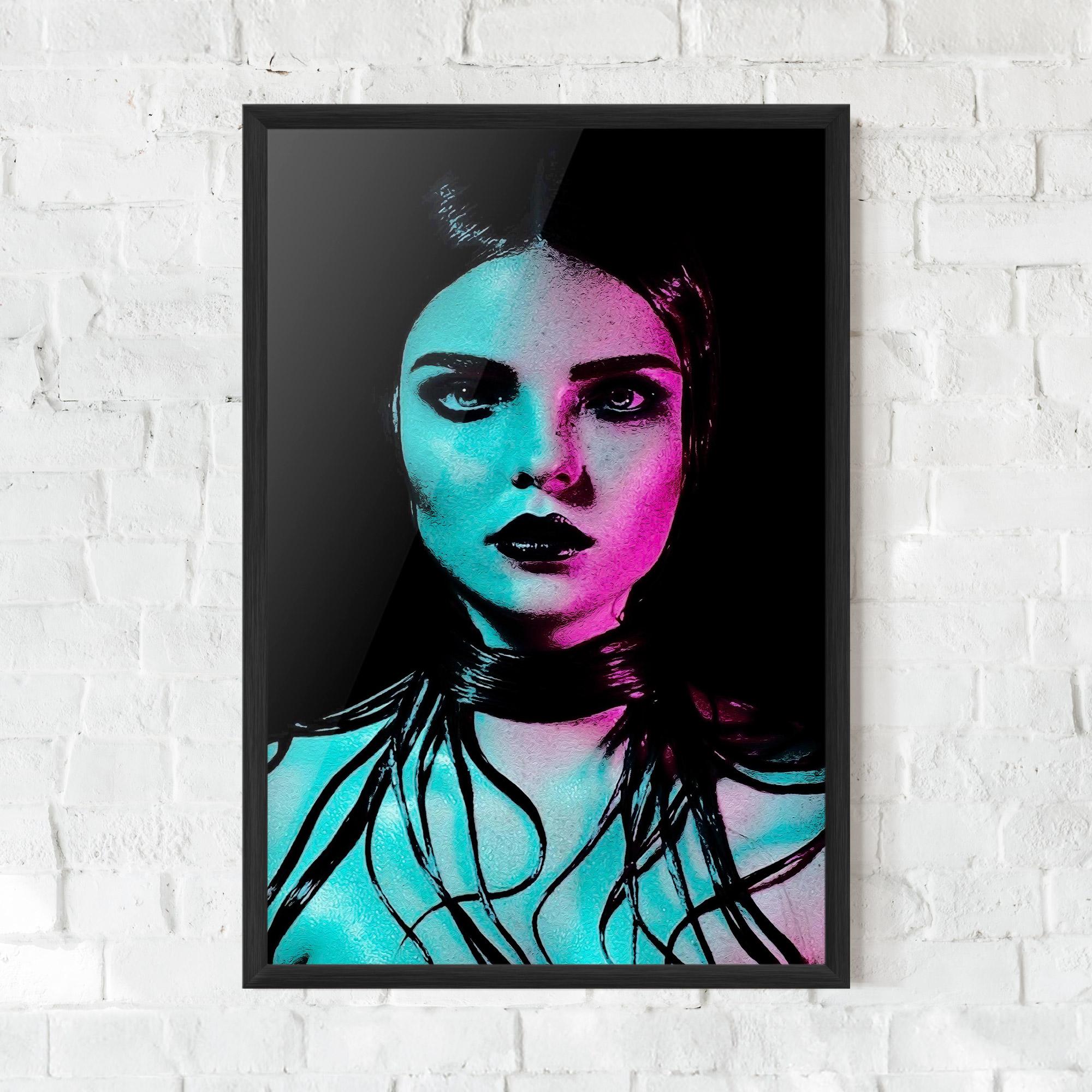 Gerahmte Poster Pink Blue Light Girl mockup 0
