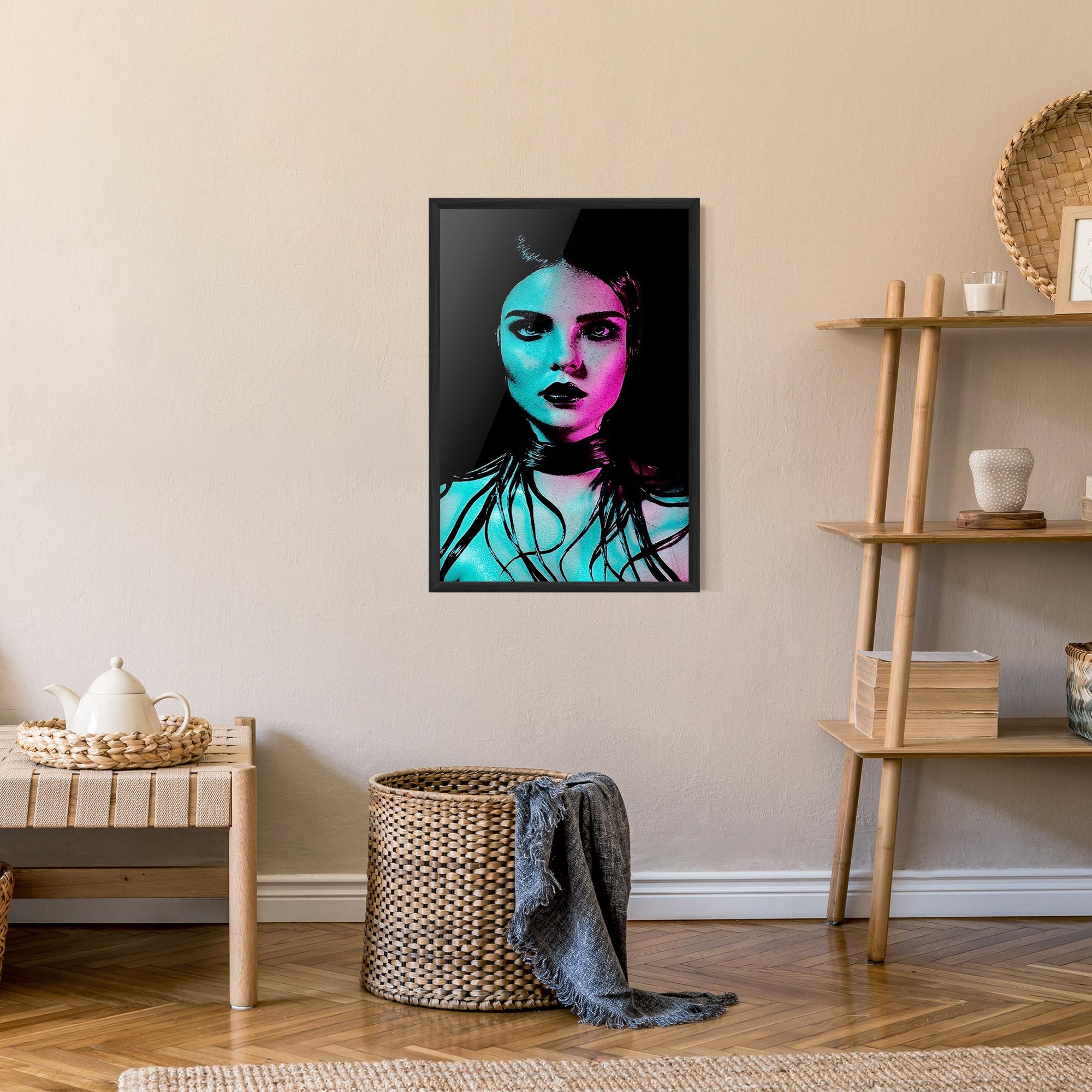 Gerahmte Poster Pink Blue Light Girl mockup 9