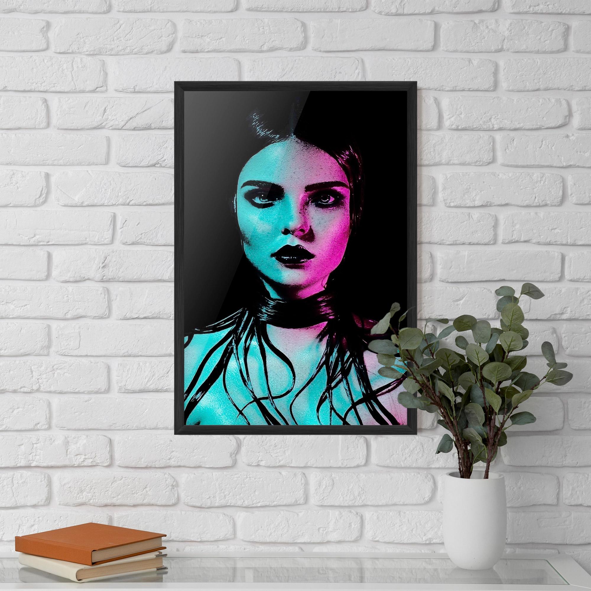 Gerahmte Poster Pink Blue Light Girl mockup 5