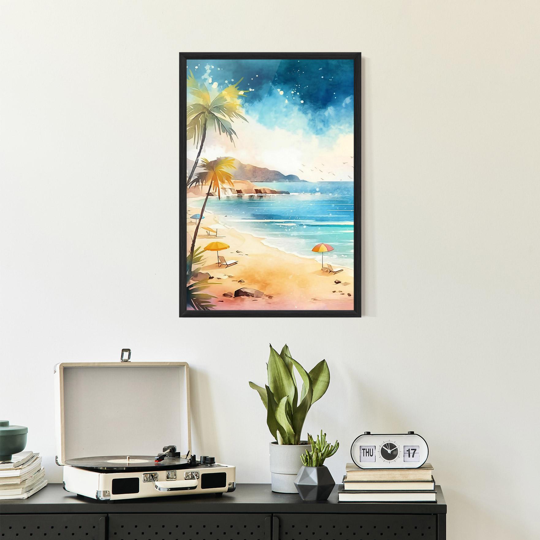 Gerahmte Poster Umbrellas Beach Art mockup 2