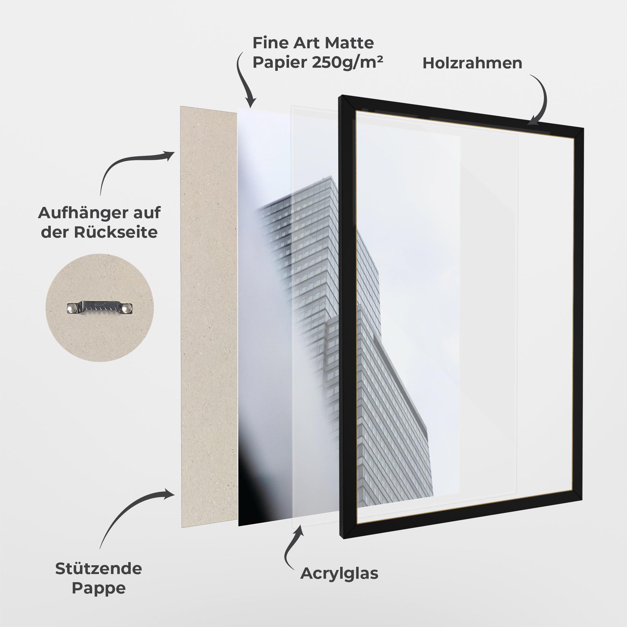 Gerahmte Poster Grey White Building mockup 1