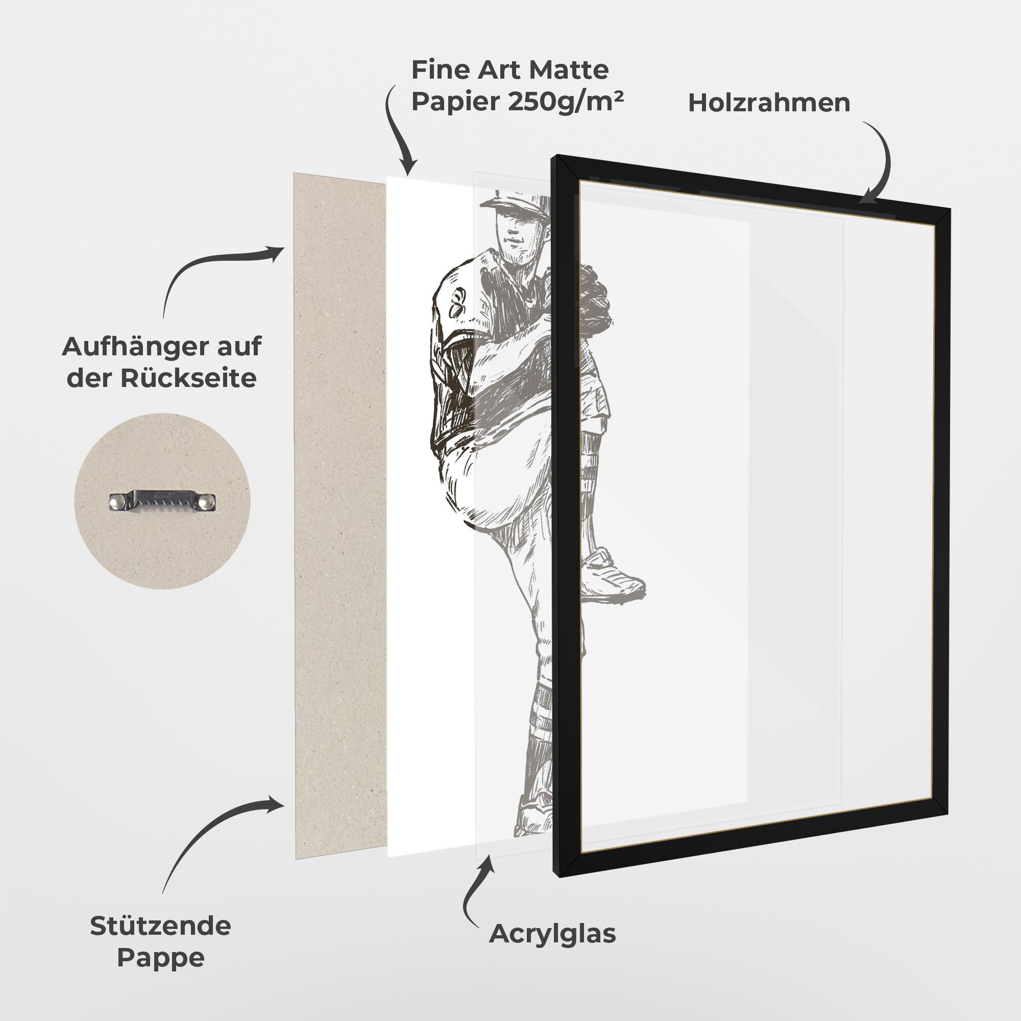 Gerahmte Poster Baseball Player Line mockup 1