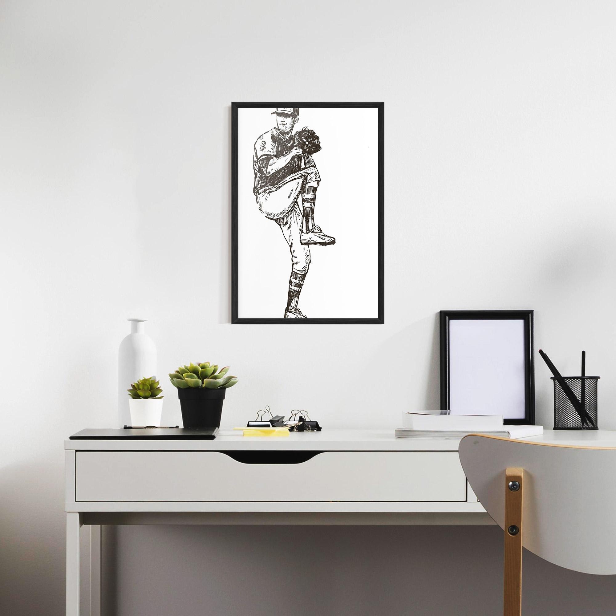 Gerahmte Poster Baseball Player Line mockup 7