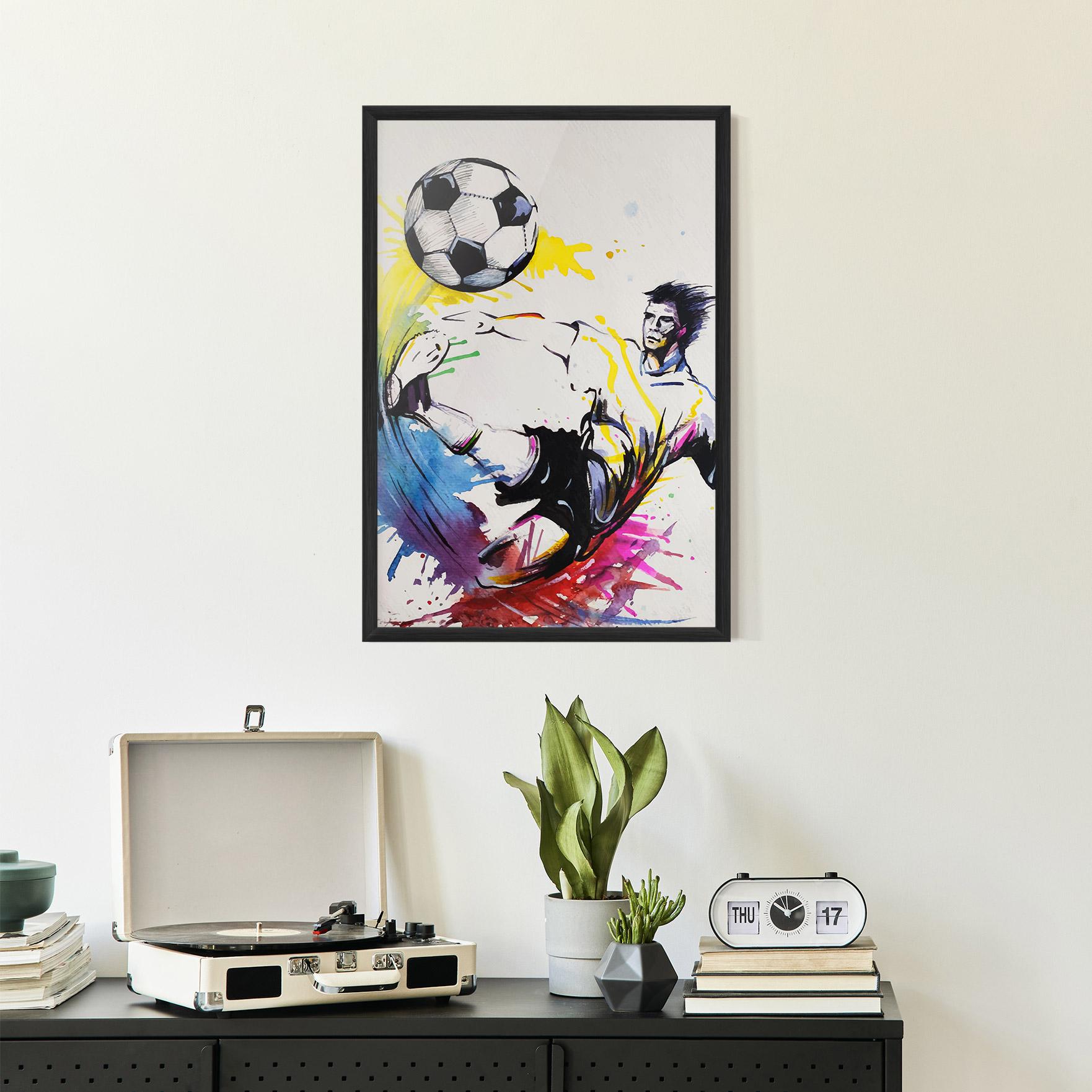 Gerahmte Poster Yellow Art Football mockup 2