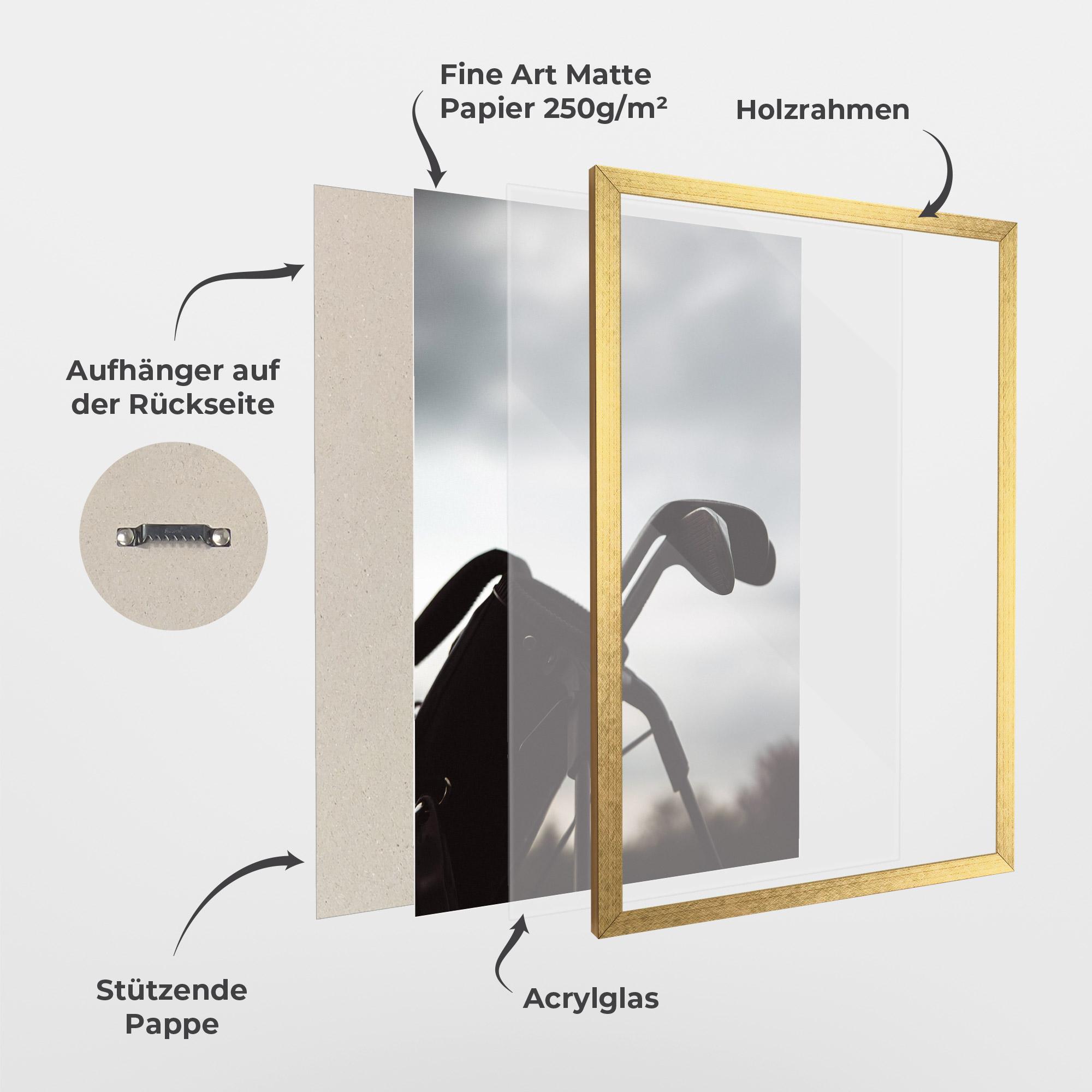 Gerahmte Poster Golf Set Shilouette mockup 1