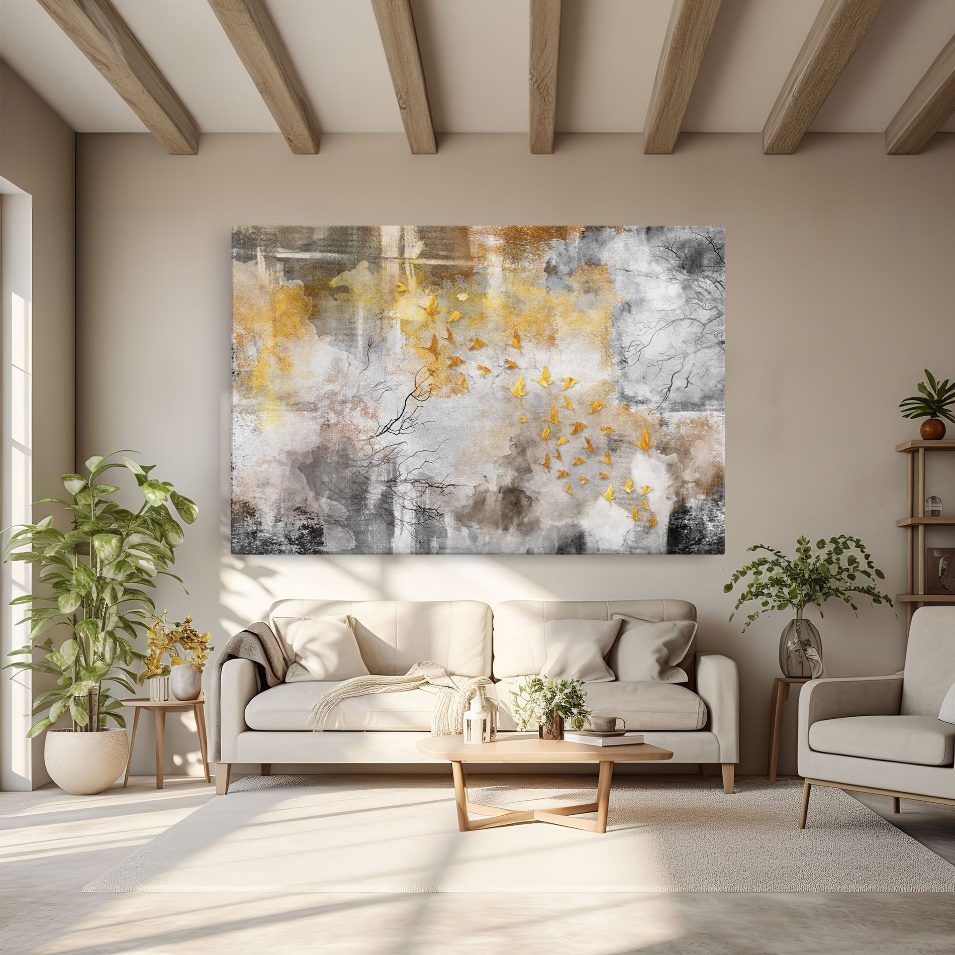 Leinwandbild Gold Birds Flying